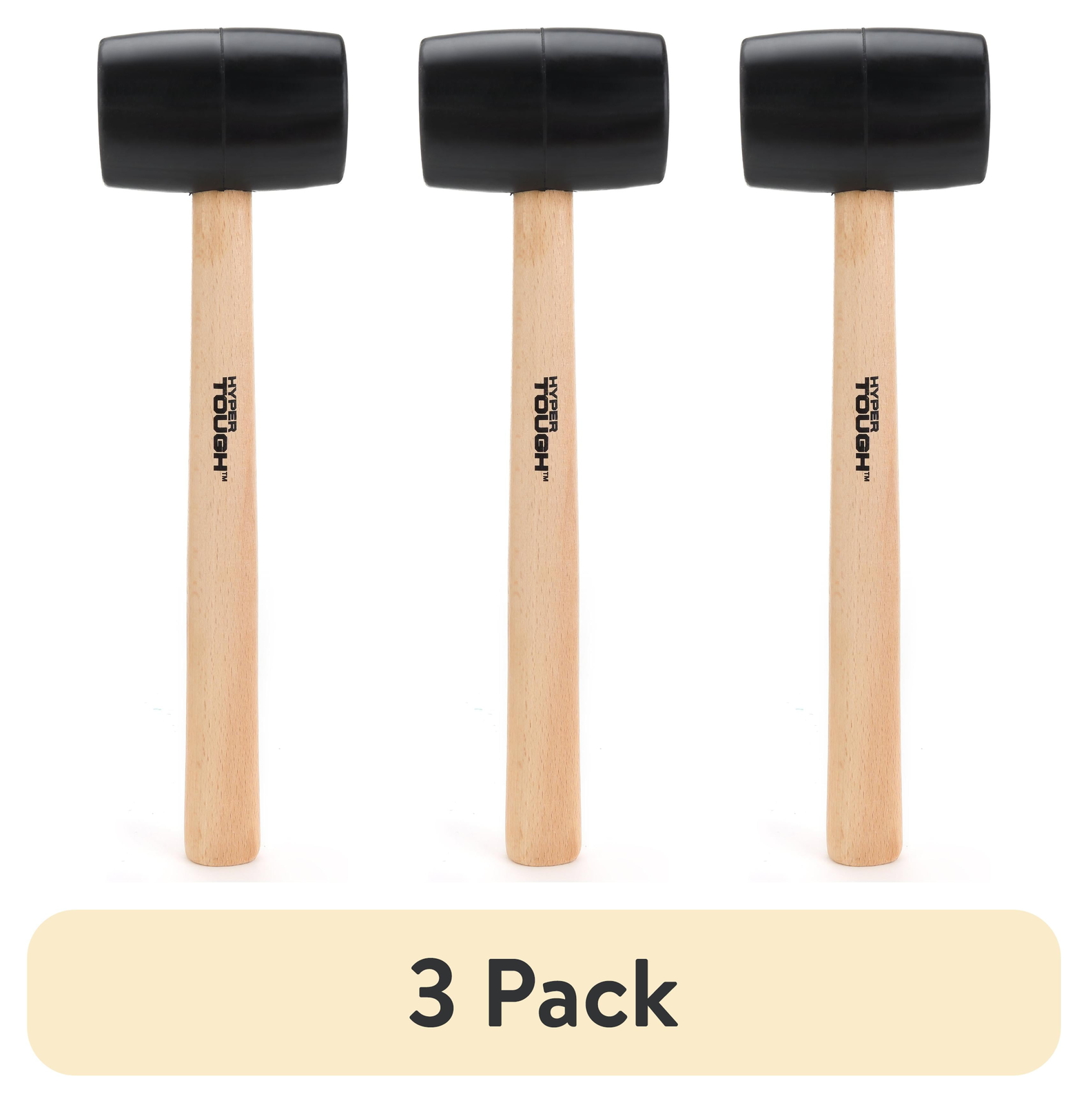 (3 pack)  16 Ounce Rubber Mallet with Wood Handle TH70020A