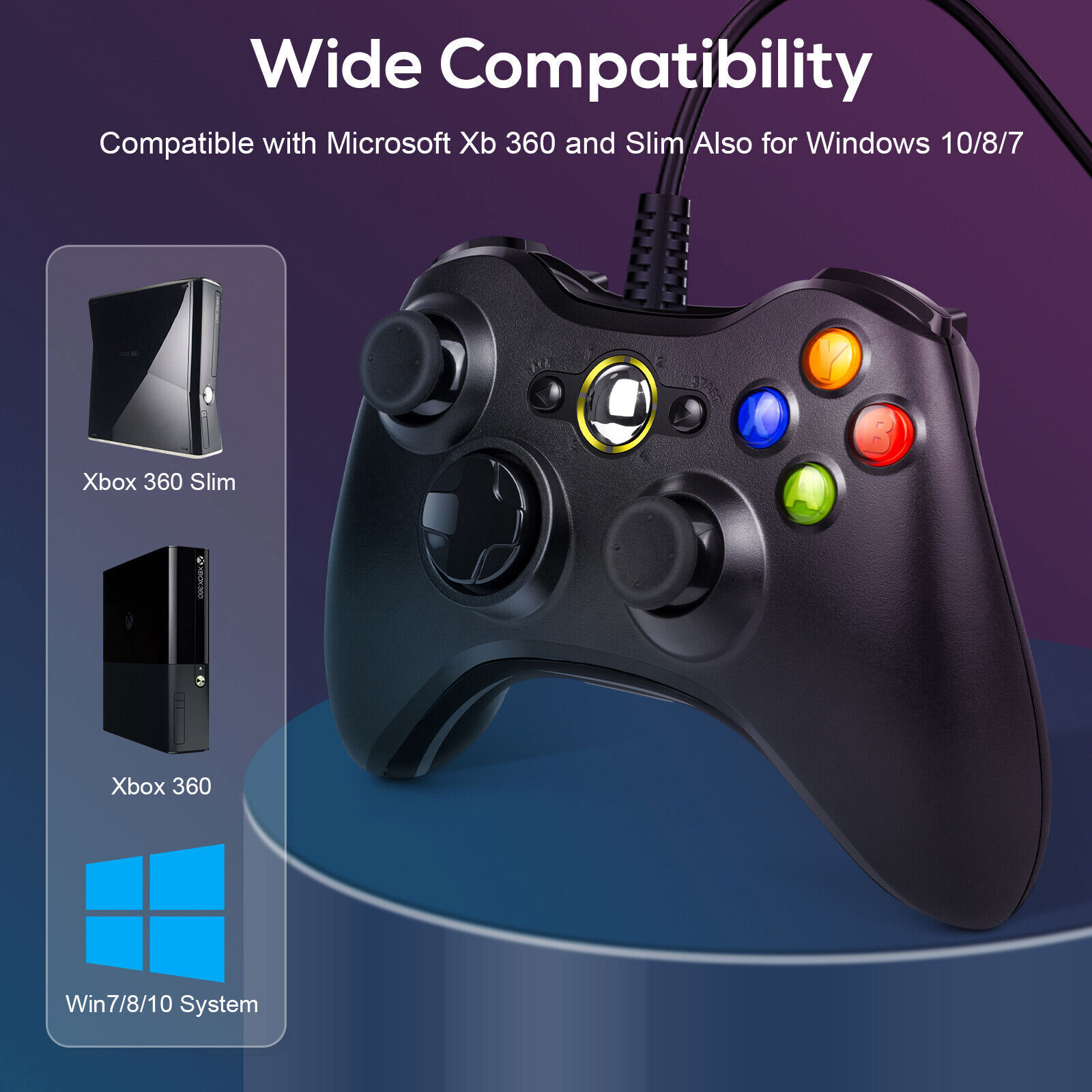 USB Wired Controller For Microsoft Xbox 360/Slim/E Gamepad PC Windows 11/10/8/7