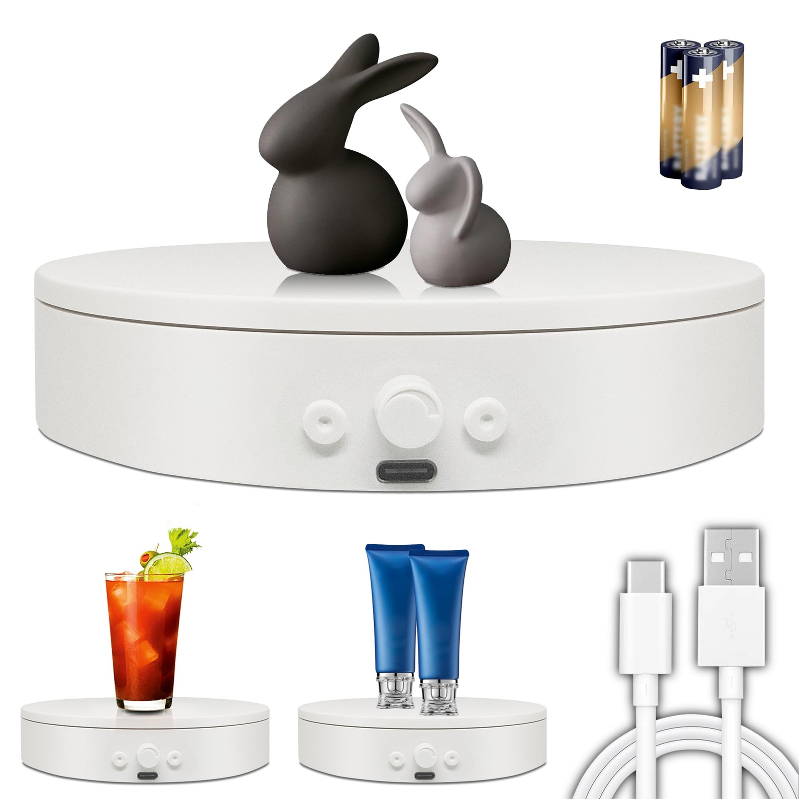 Rotating Display Stand with USB Power Cable, Mute 5.9" white