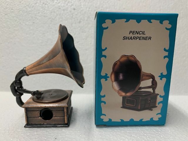 GRAMAPHONE BRONZE DIE CAST METAL COLLECTIBLE PENCIL SHARPENER NEW / BOX