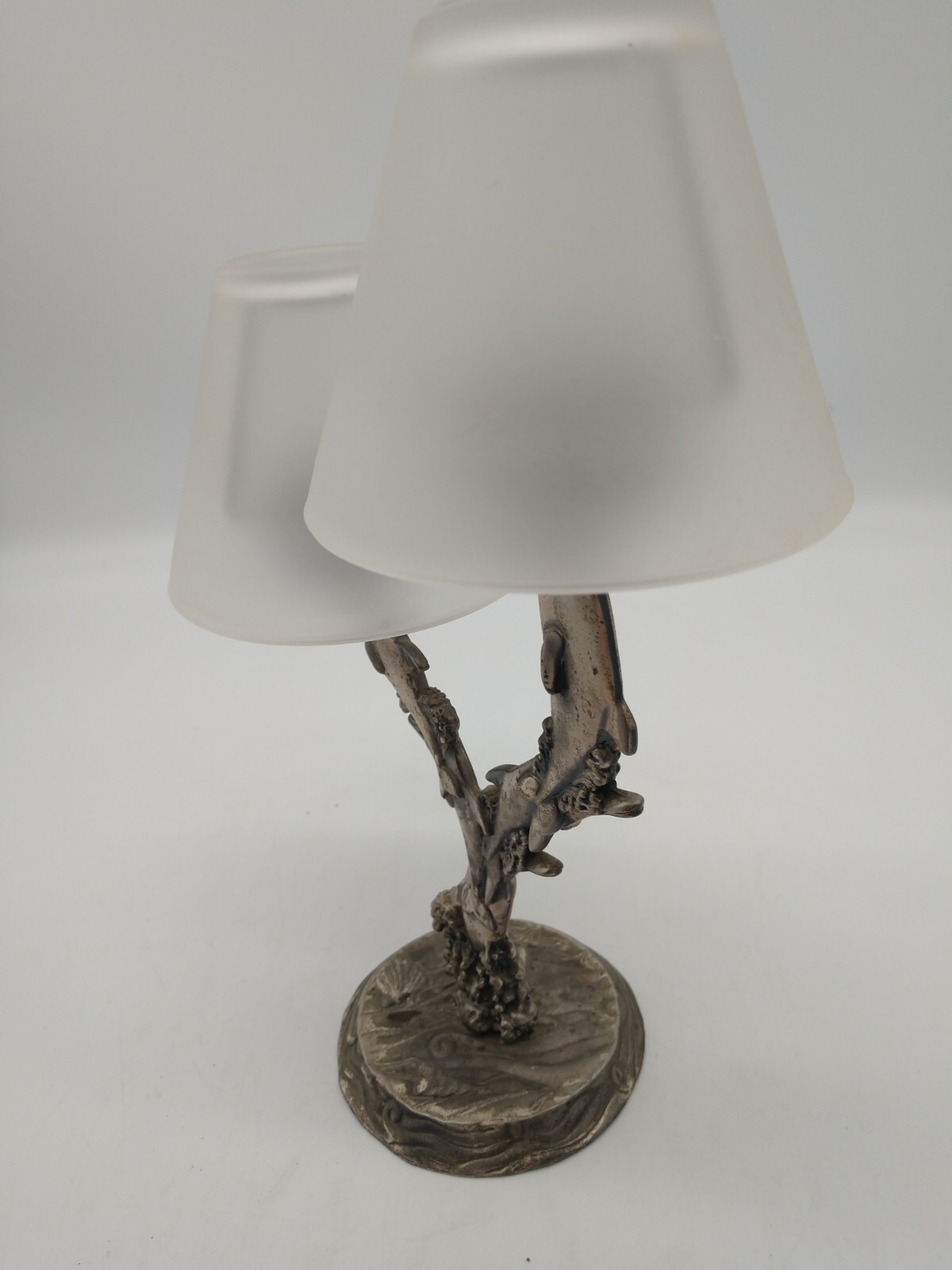 Dolphin Tealight Metal Double Lights Shades 10 inches tall 6 figurines waves