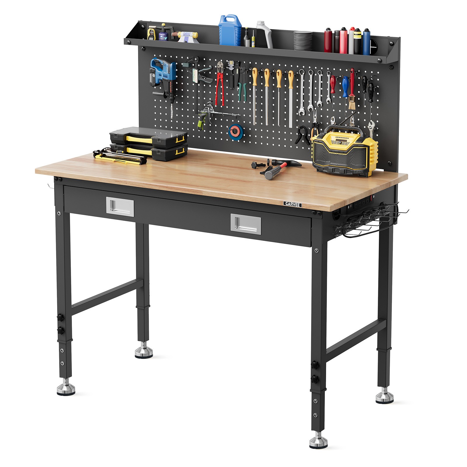 48" Workbench with Drawer LED Light Pegboard Hooks 2000 lb Capacity Garage Table
