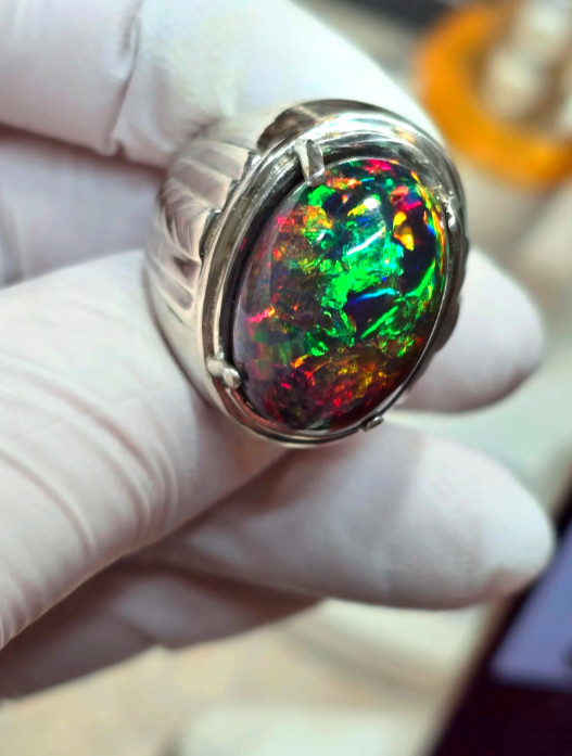 Black Opal Ring Natural 6.30CT And Mens rings 925 Rose Stealing Silver