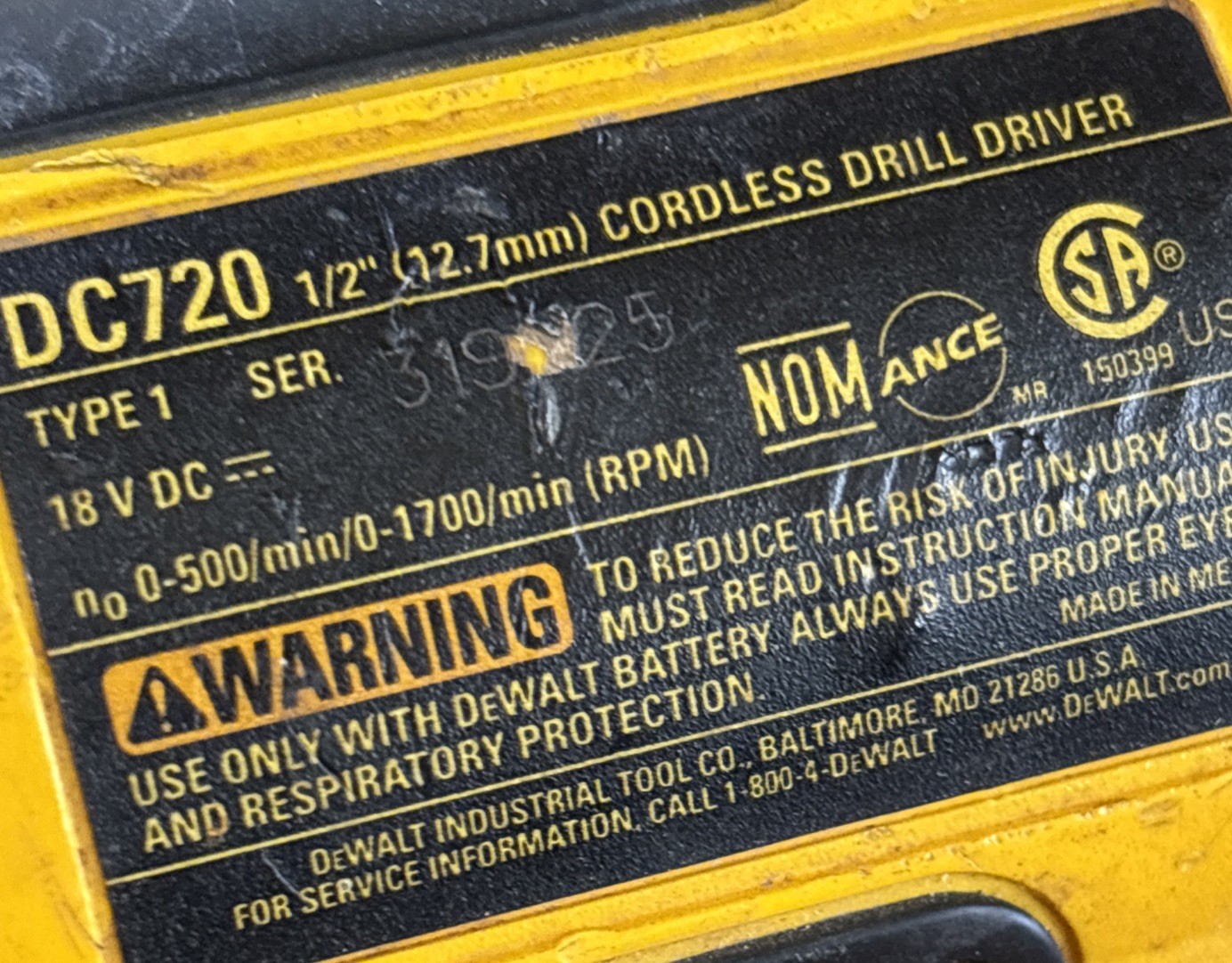 Dewalt 1/2” Cordless Drill Driver 18v DC720 TOOL ONLY Tested