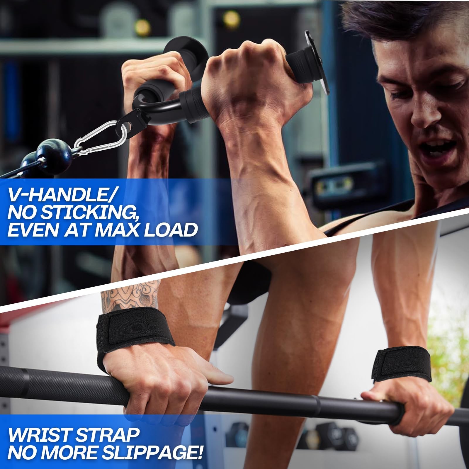 10-in-1 Cable Machine Attachments Set for Gym - Includes Tricep Rope, V-Bar, Str