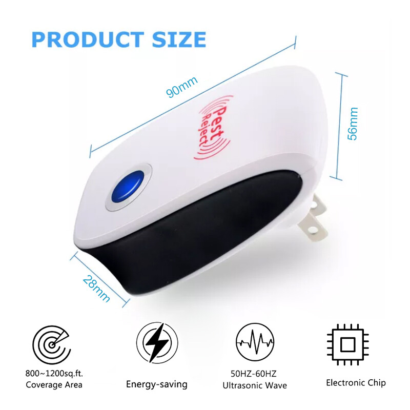2Pcs Pest Reject Ultrasonic Repeller Home Bed Bug Mites Spider Defender Roaches