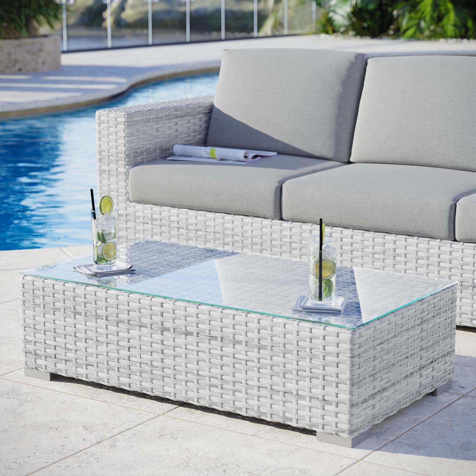 Modway Convene Wicker Rattan Outdoor Patio Coffee Table in Light Gray