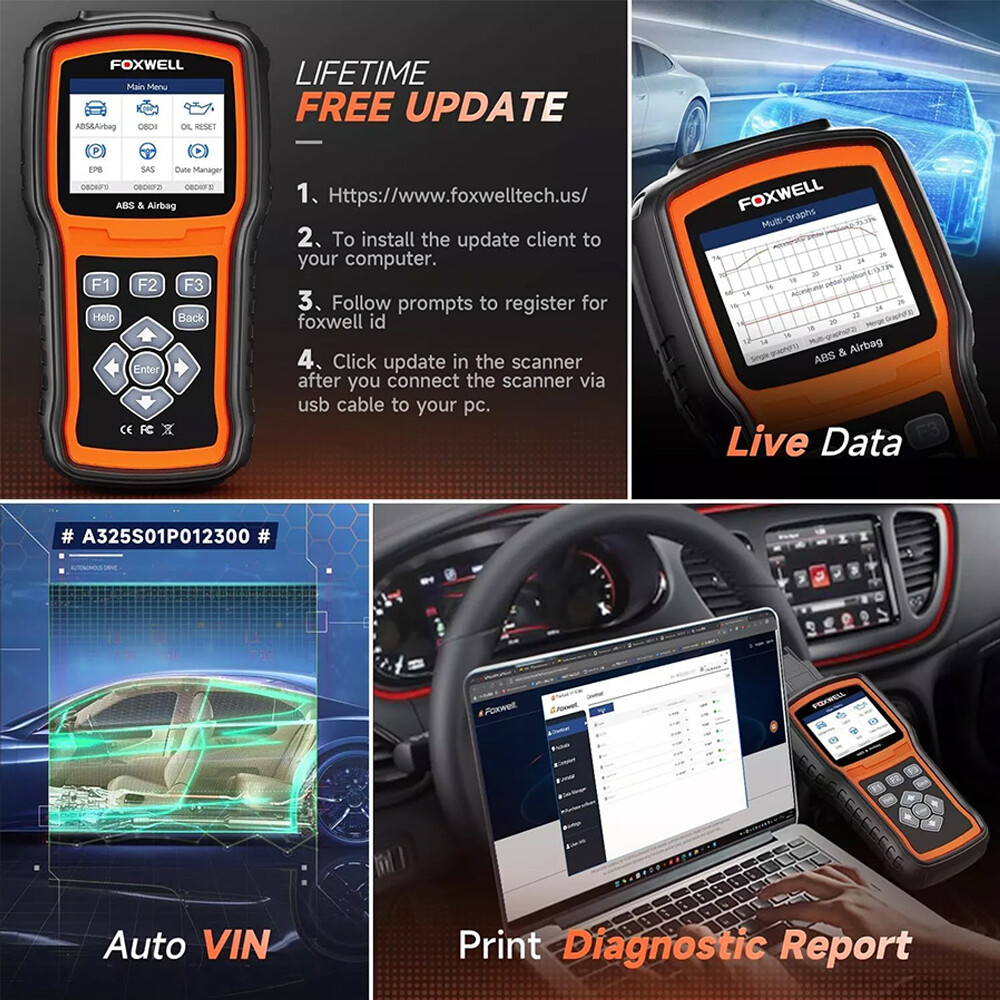 FOXWELL OBD2 Scanner Code Reader Brake Bleeding ABS SRS Resets Diagnostic Tool