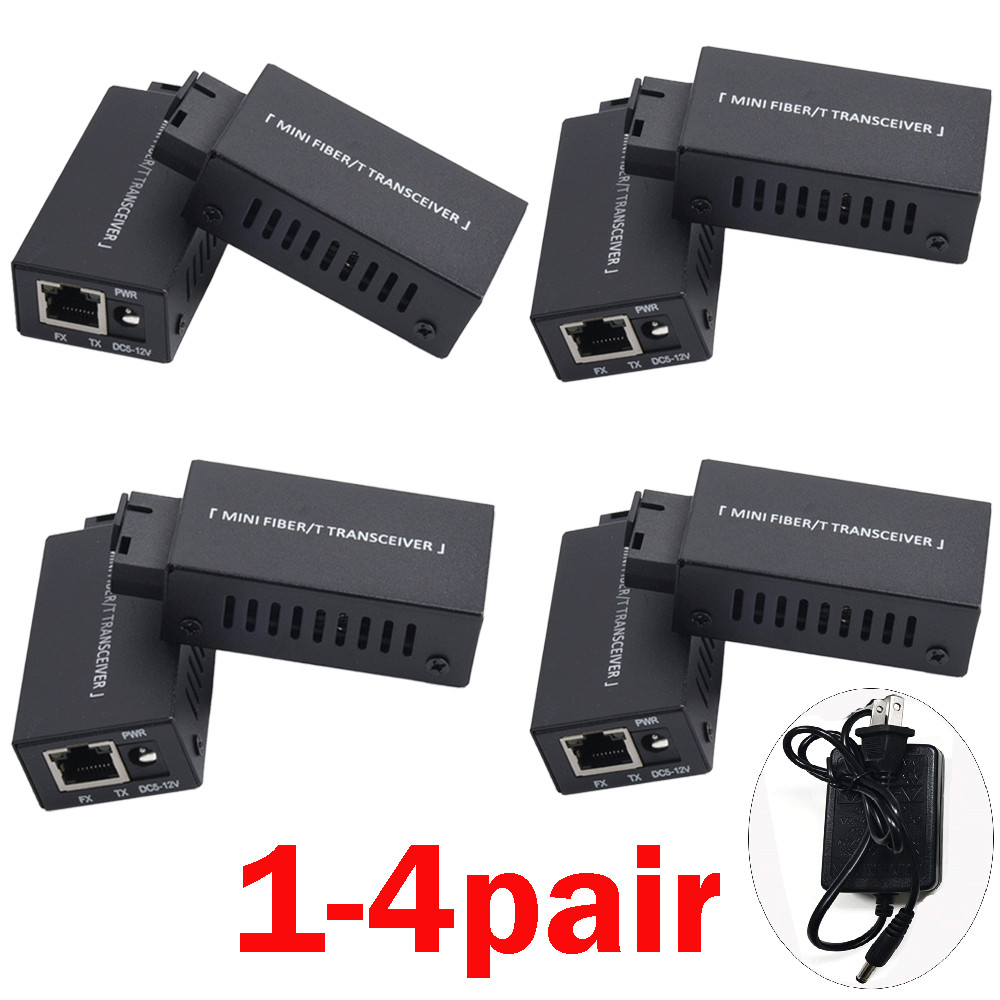 1-4Pair Fiber Media Converter Gigabit 100/1000Mbps SC to RJ45 20KM With Sockets
