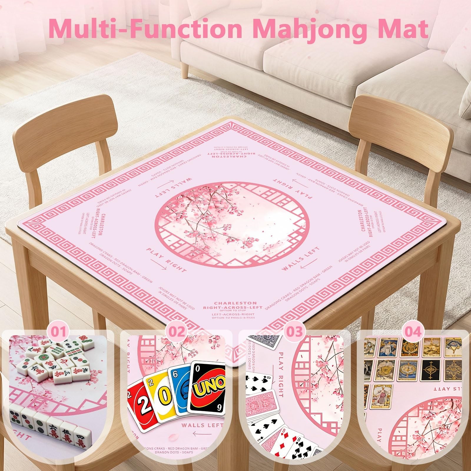 Mahjong Mat for Table Non Slip Noise Reduction 3mm - 31.4x31.4 Inch for Ameri...