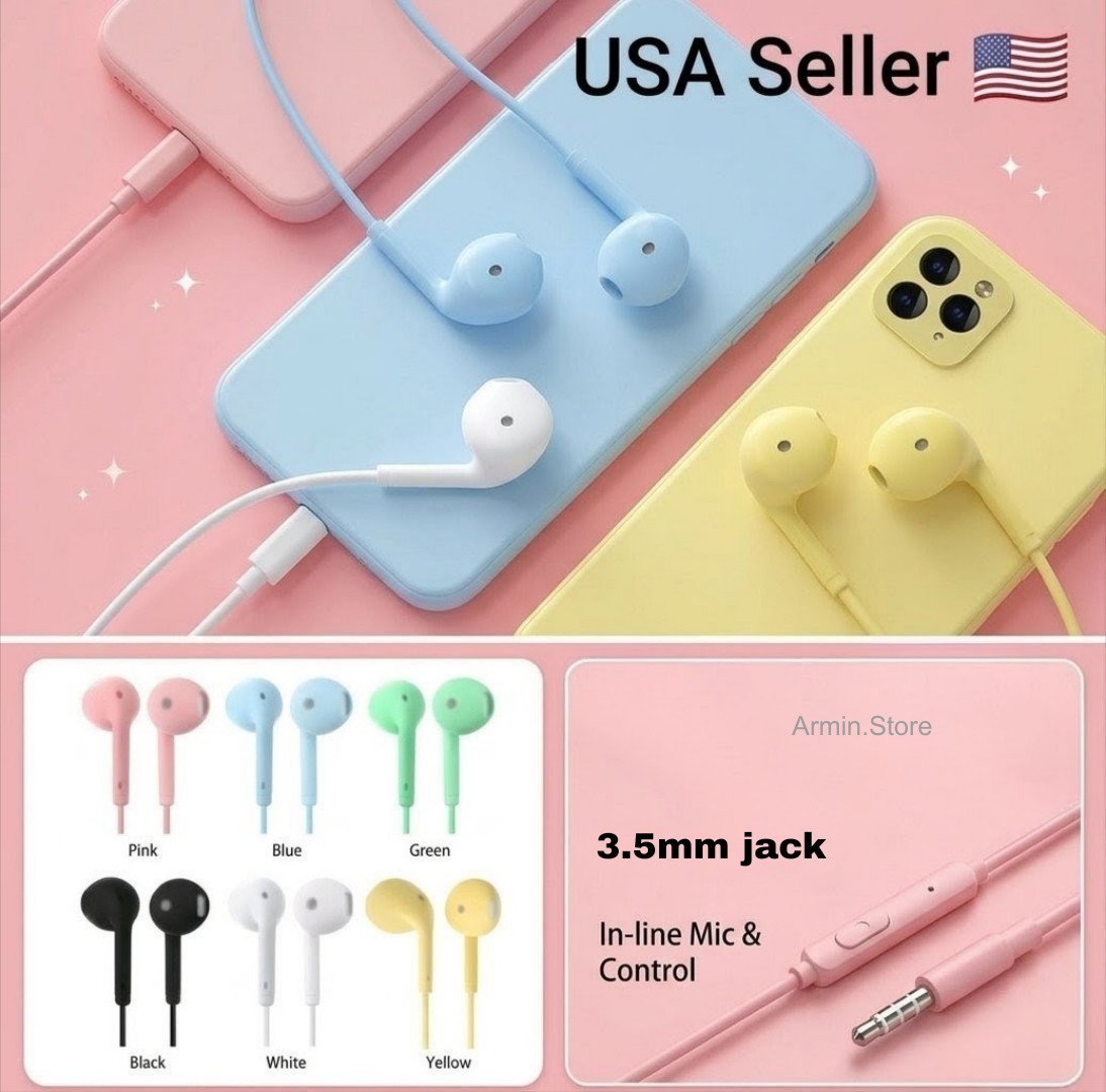 3.5mm Wired In-Ear Earphones Stereo Earbuds Headset W/Mic AUX Jack for Android