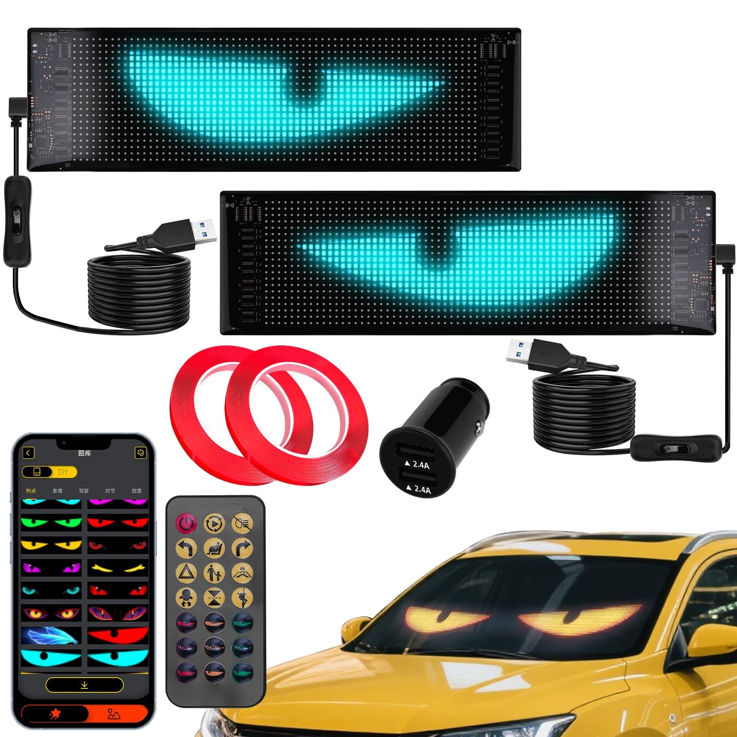 spnanma 2-Pack Devil Eyes LED Display for Car Windshield, 2P 14×4.3, 2 Pcs