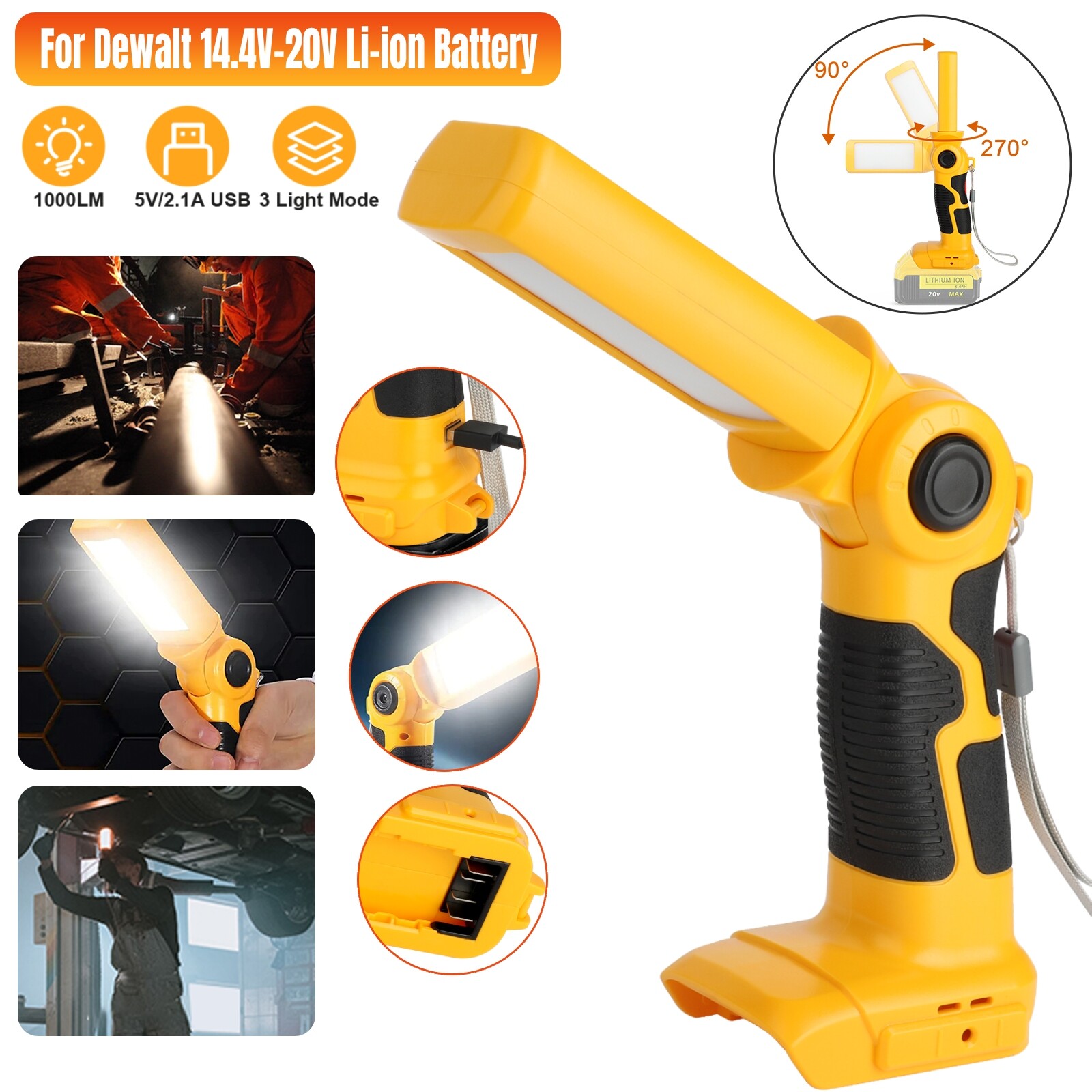 LED Cordless Hand Held Work Area Light For DeWalt 14.4V-20V Max Li-ion Batteries