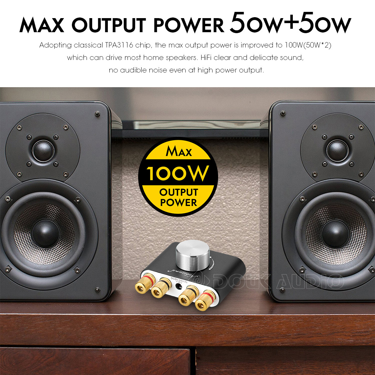 Nobsound 100W Mini Power Amplifier Digital HiFi Amp with USB/AUX/Bluetooth Input