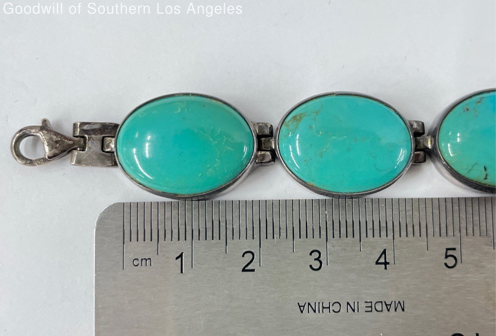 Sterling Silver Oval Turquoise Link Bracelet - 39.2g