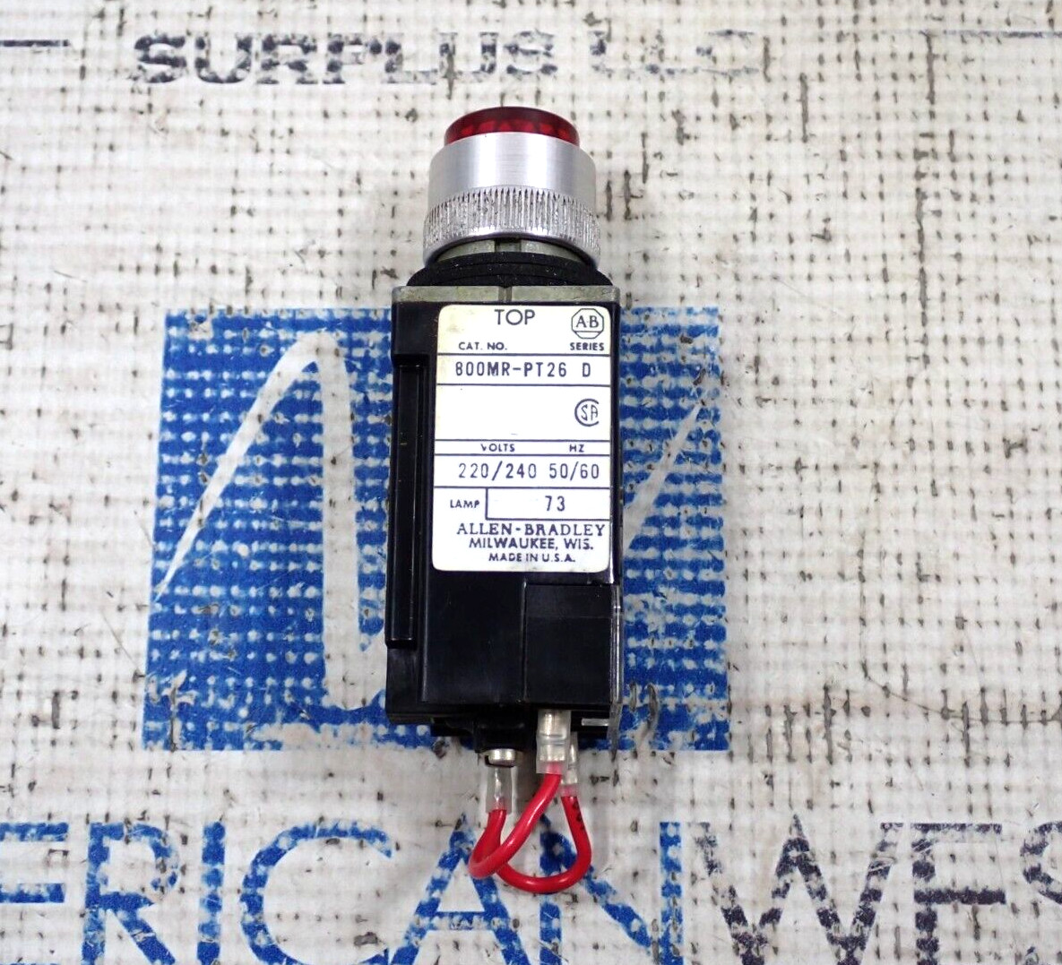 Allen Bradley 800MR-PT26 Red Pilot light Push To Test Ser D No Bulb