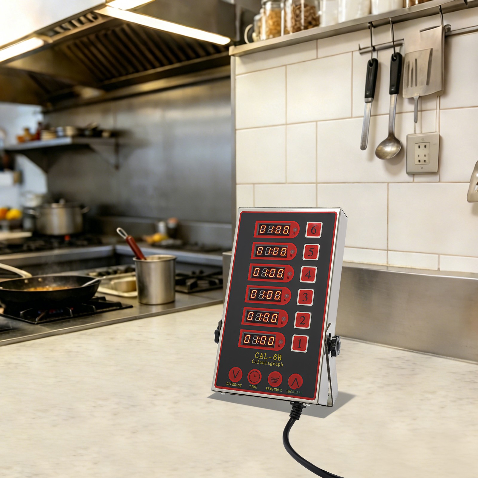 6 Channel Commercial Kitchen Timer Restaurant Kitchen Stainless Steel LED, Alarm