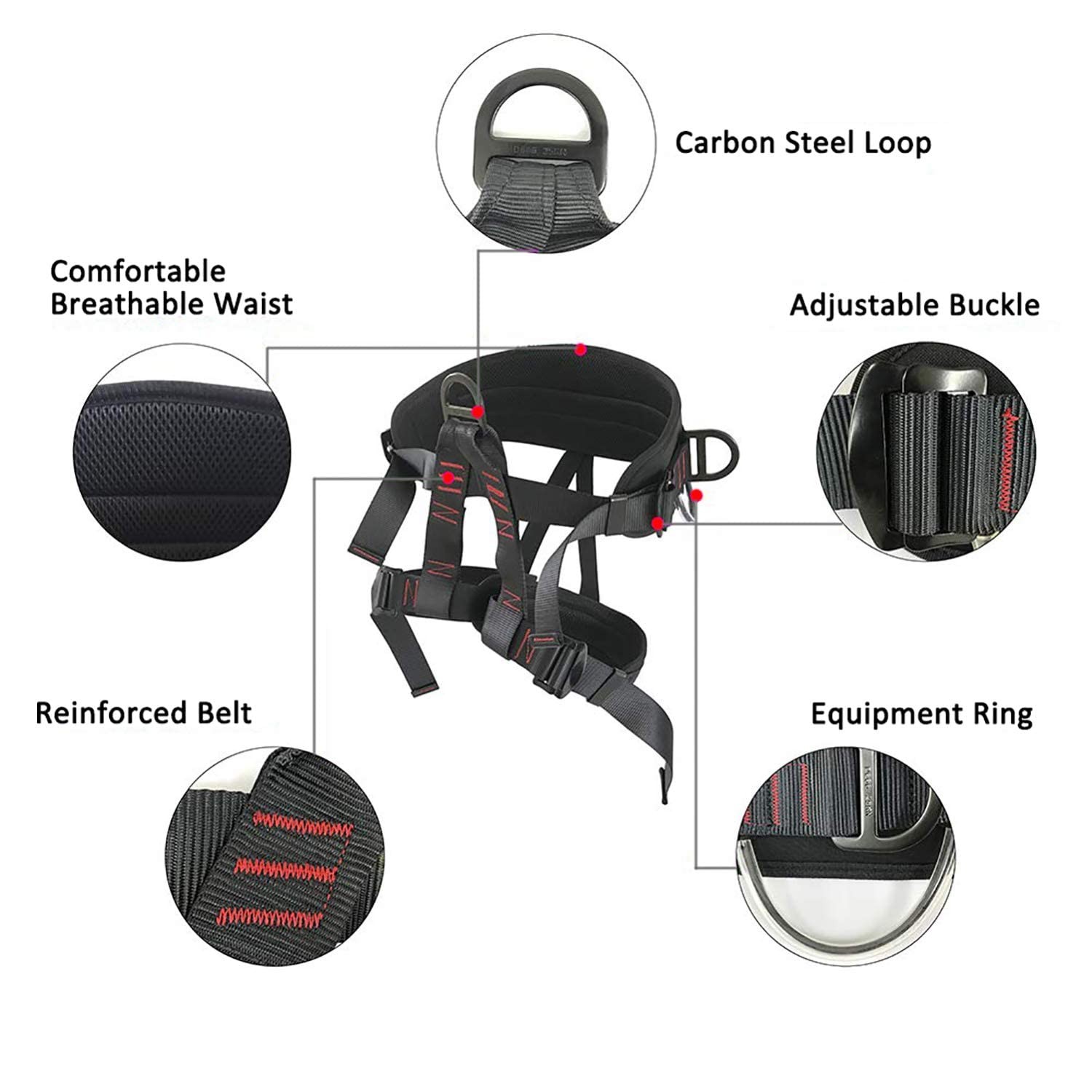Ttechouter Adjustable Thickness Climbing Harness Half Body One Size, black