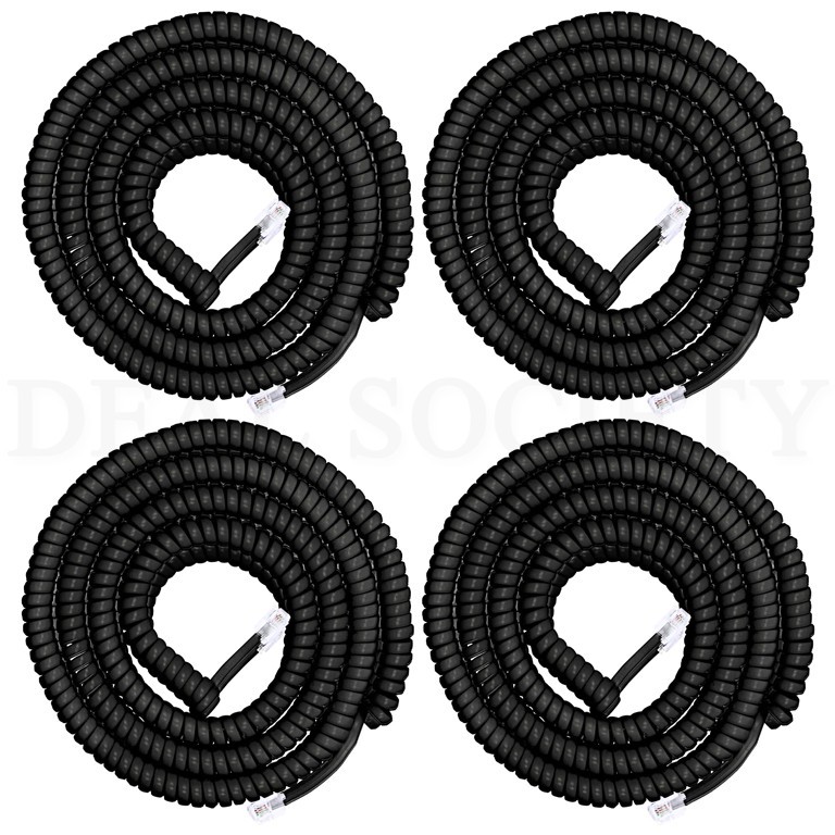 Power Gear Coiled Telephone Cord 4 Feet - 25 Feet Uncoiled Black 76139 Lot of 4