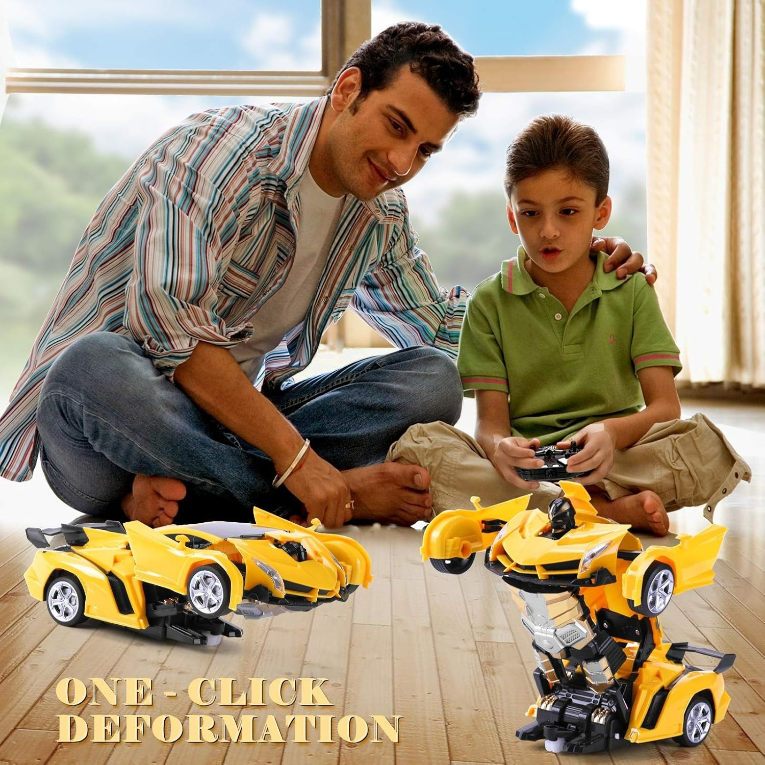 Coche teledirigido Dolanus, robot transformable, amarillo