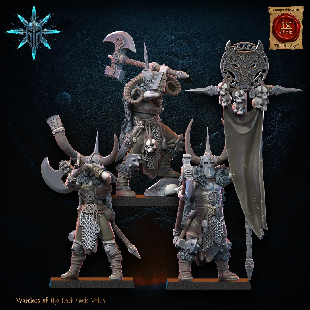 Heavy Weapon Barbarian Command Group - 28-32mm - Resin Tabletop Miniature