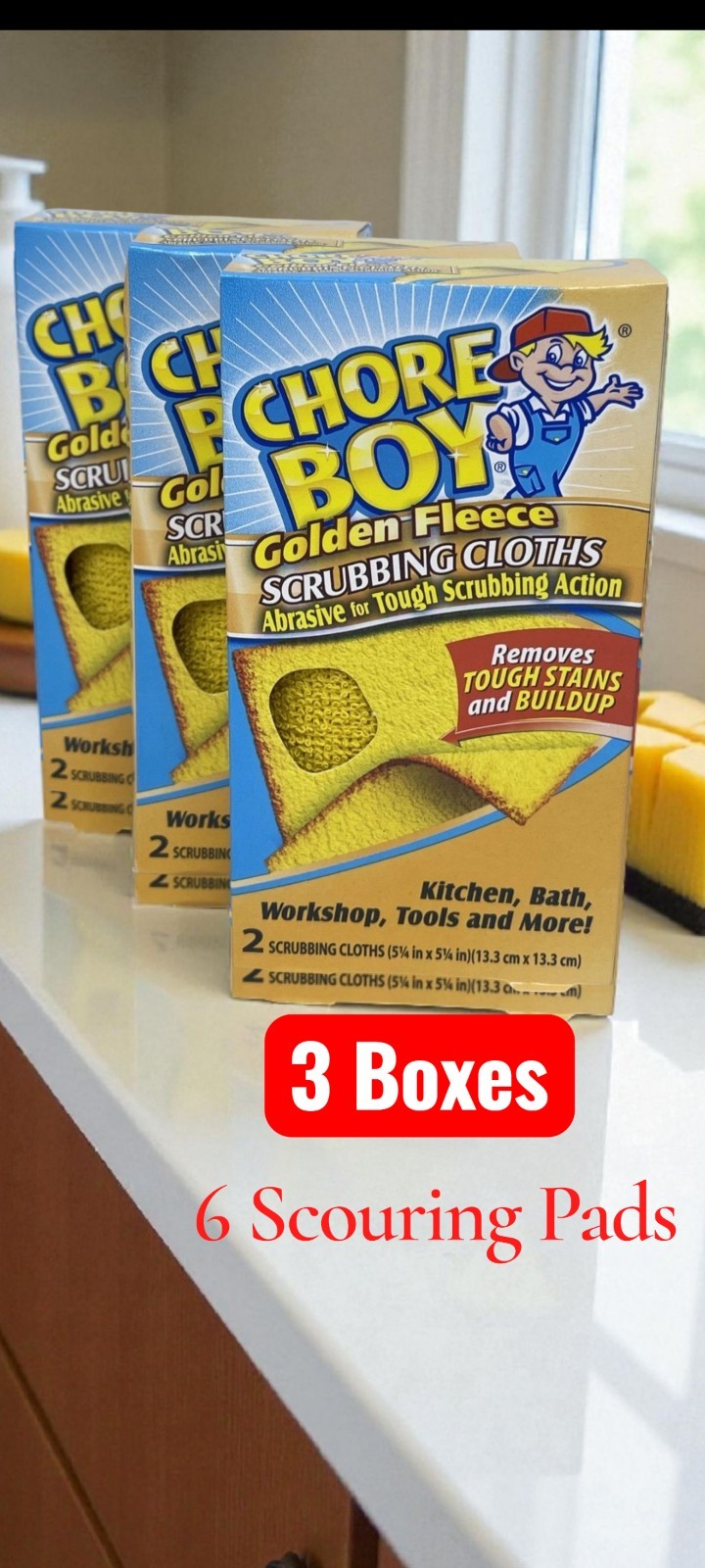3 Boxes (6) CHORE BOY Golden Fleece Scouring Cloths Pads Scrubbing, 3 Boxes Of 2