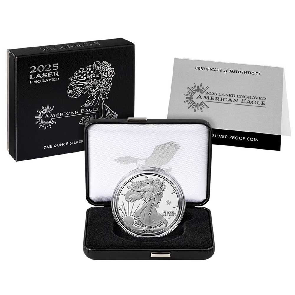2025-W Proof $1 American Silver Eagle Laser Beam Privy Box, OGP, & COA