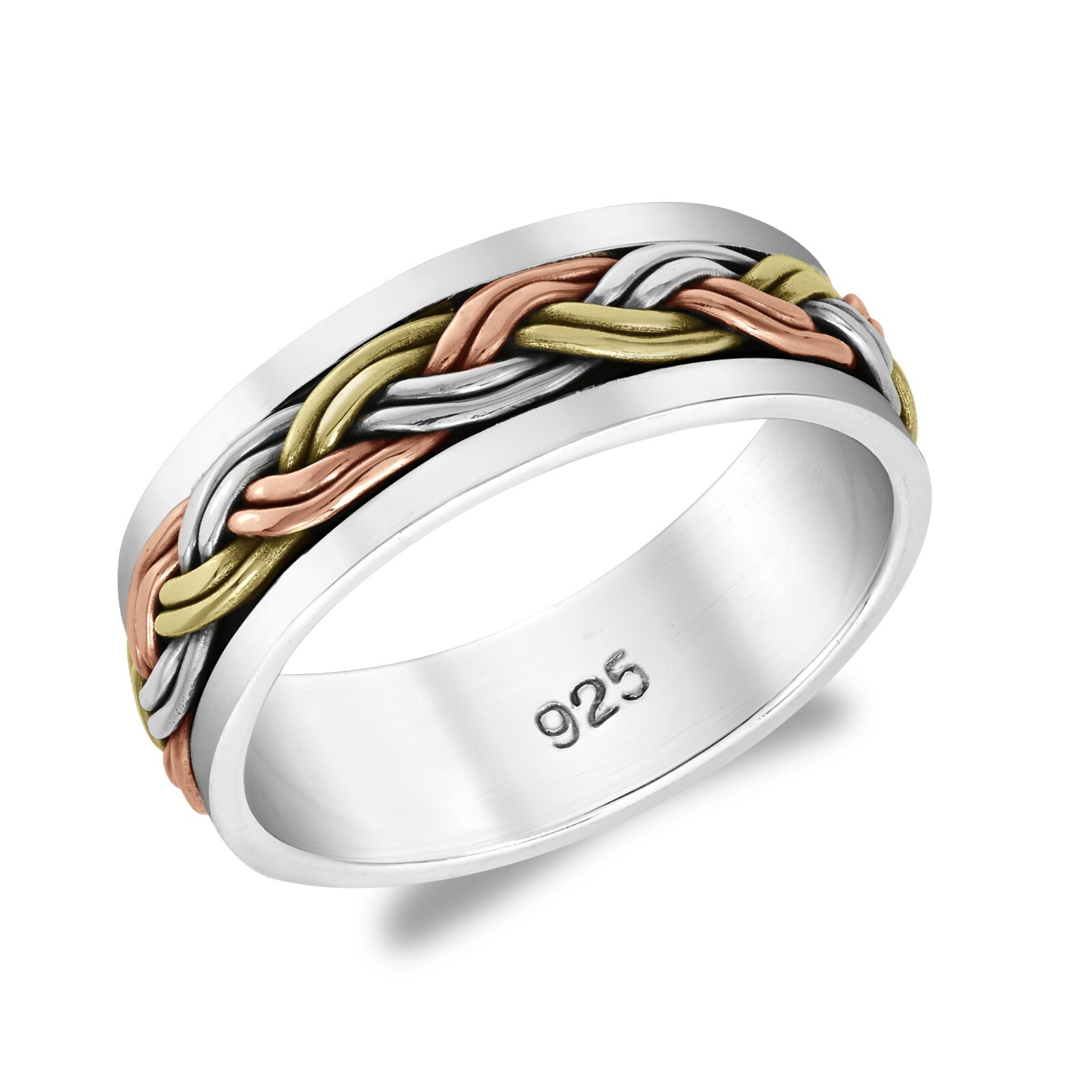 Eternal Braided Colorful Three Tone Sterling Silver Band Ring-9