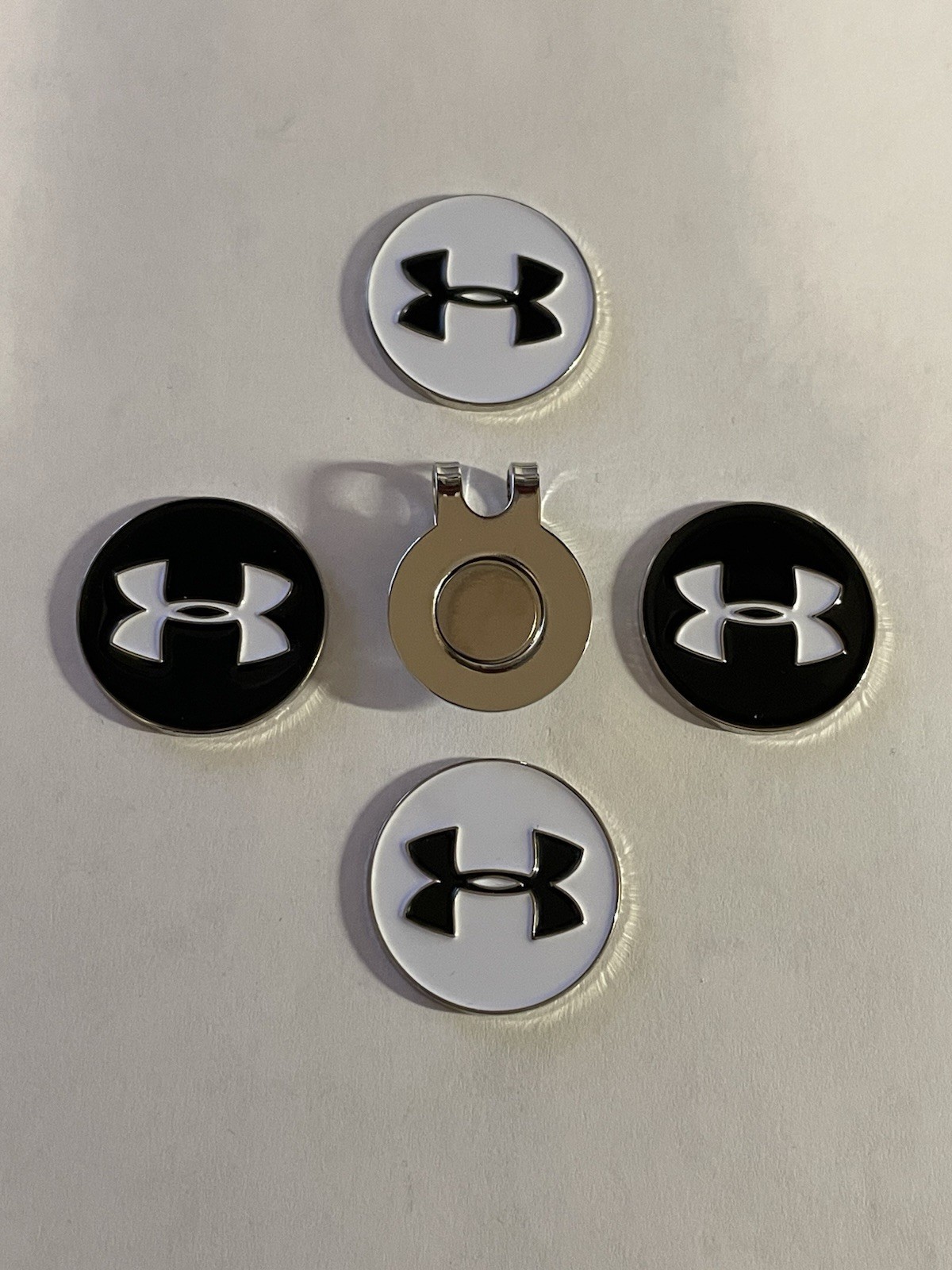 (4) Under Armour 1" Coin Style Golf Markers W/BONUS HAT CLIP - A Great Deal!