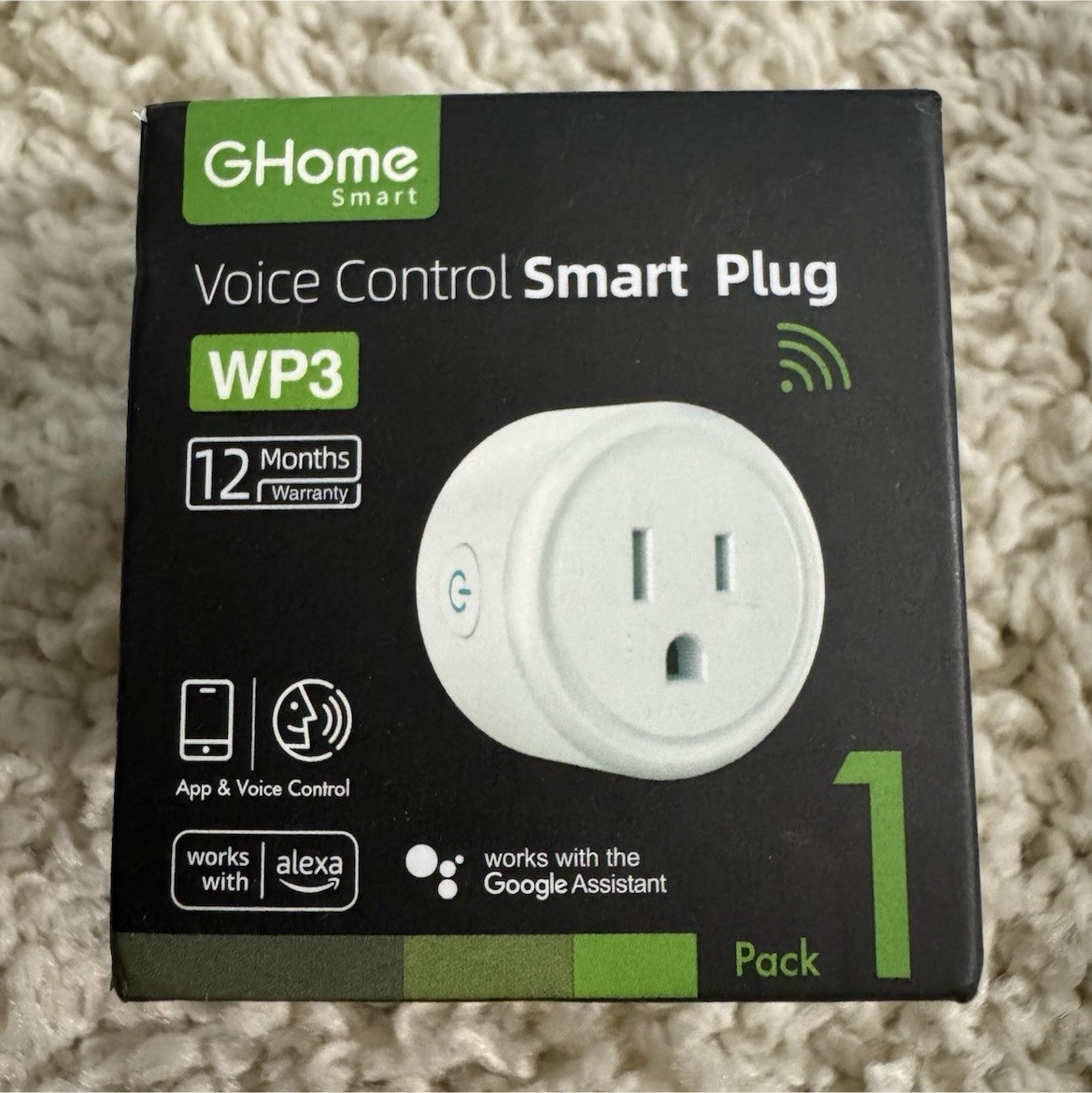GHome Smart WP3 Wi-Fi Smart Plug Alexa Google Voice App Control Type B 1 Outlet