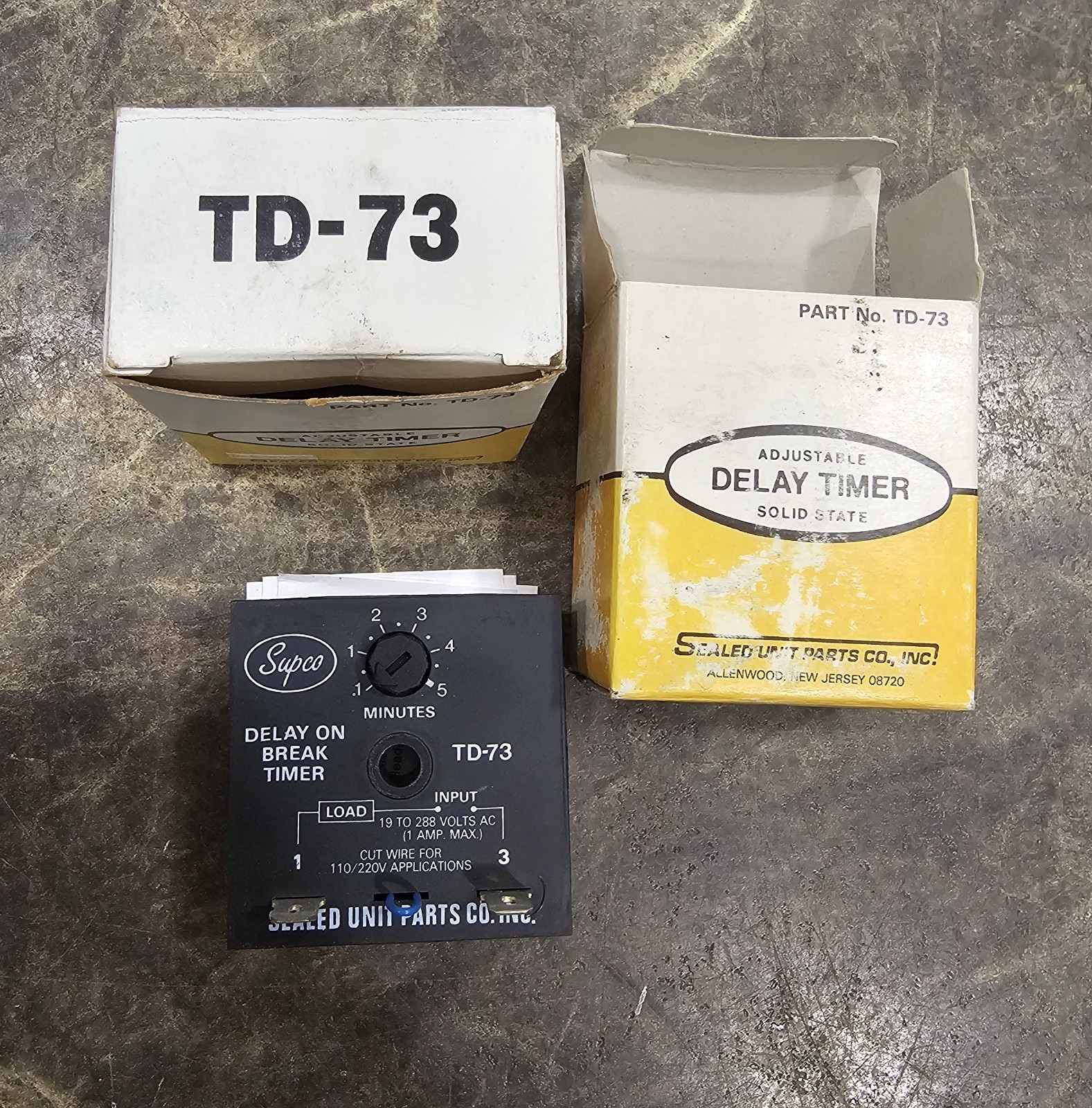 (LOT OF 2) SUPCO TD73 Adjustable Delay Timing Relay, 250VAC, 2Pins 407L16
