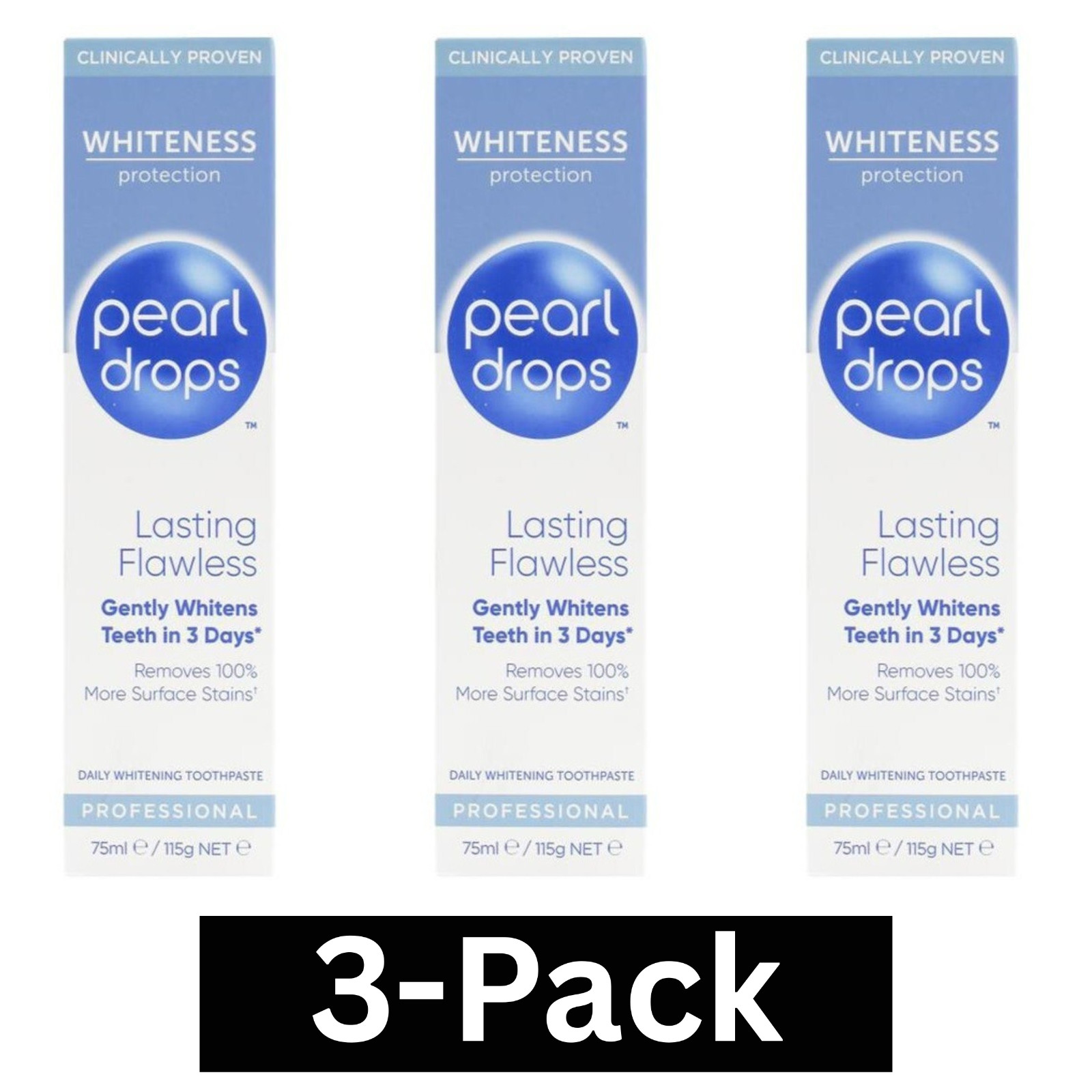 3pk PEARL DROPS Professional Daily Gentle Whitening Toothpaste 75ml 2.54fl. oz