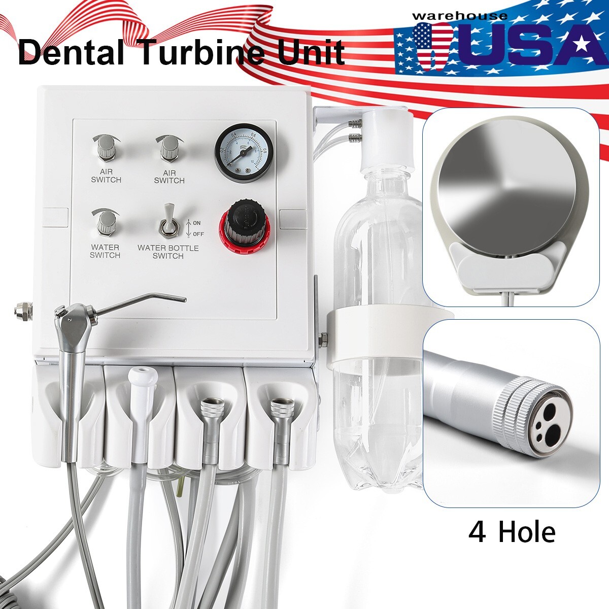 Unidad de turbina dental portátil trabajo succión débil con compresor aire 4Hole