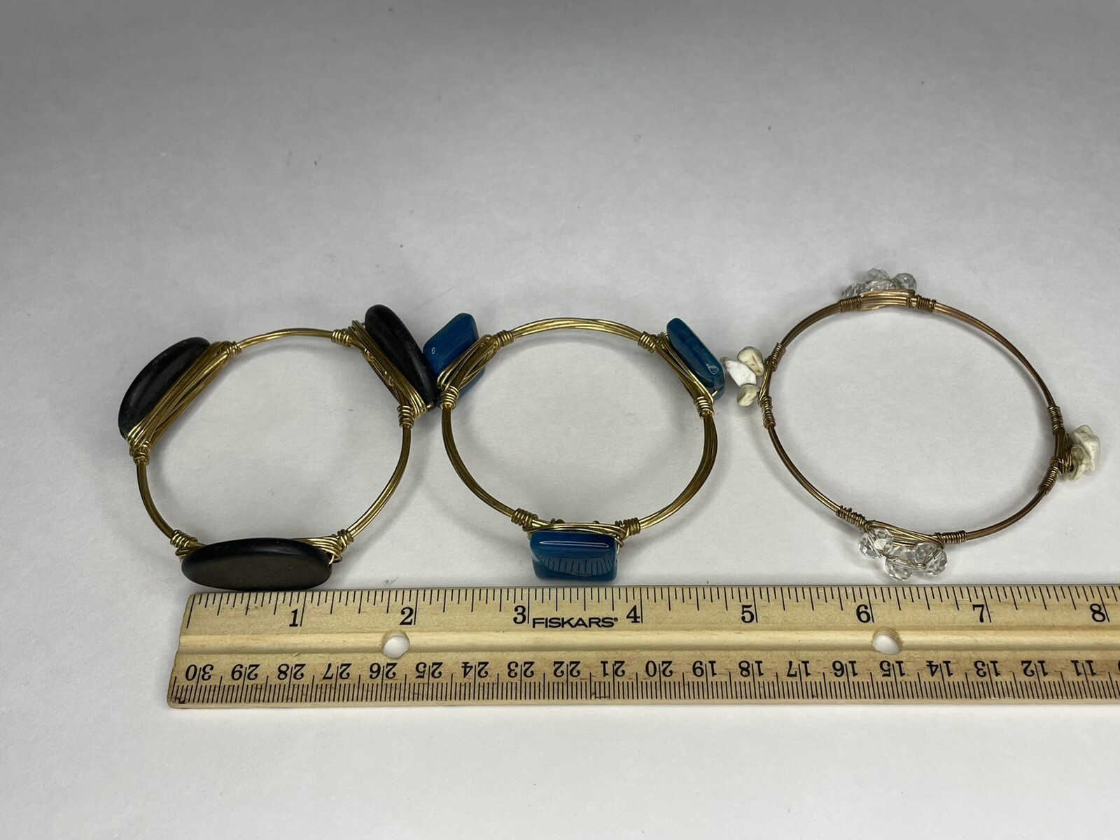 Handmade Wire and Stone Bracelet Bangle Set of 3