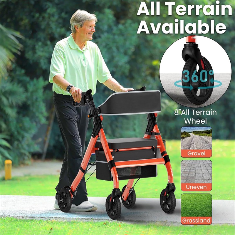 Foldable Rollator Walkers with Seat Adjustable Height Aluminum Rolling Walker