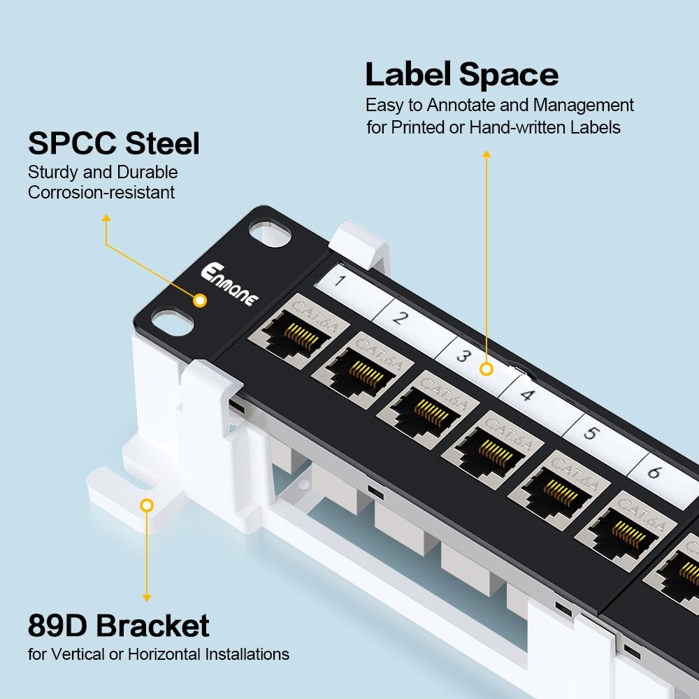 12 Port Patch Panel CAT6a Patch Panel EC Listed Wall Mount 10 Inch Bracket In...