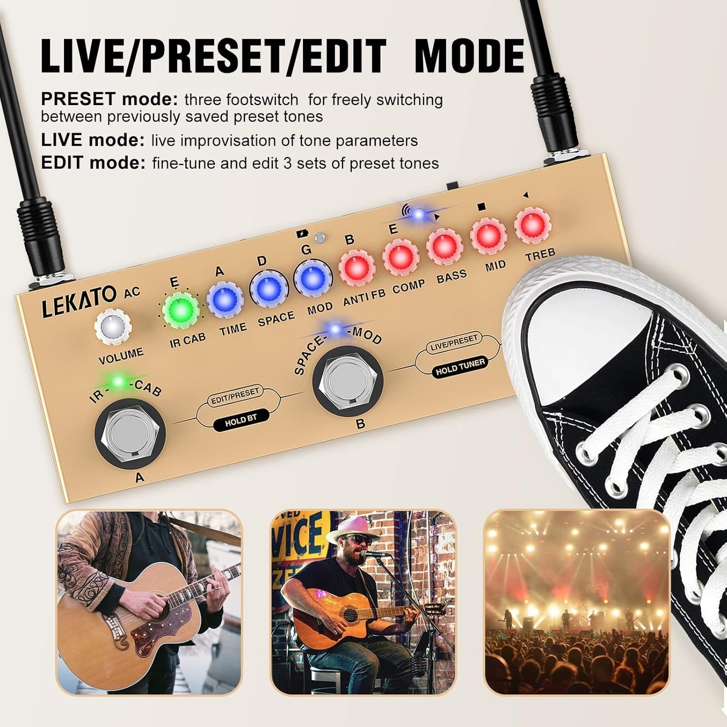 Versatile Multi Effects Pedal for Acoustic Guitar with 9 AMP Models & Bluetooth