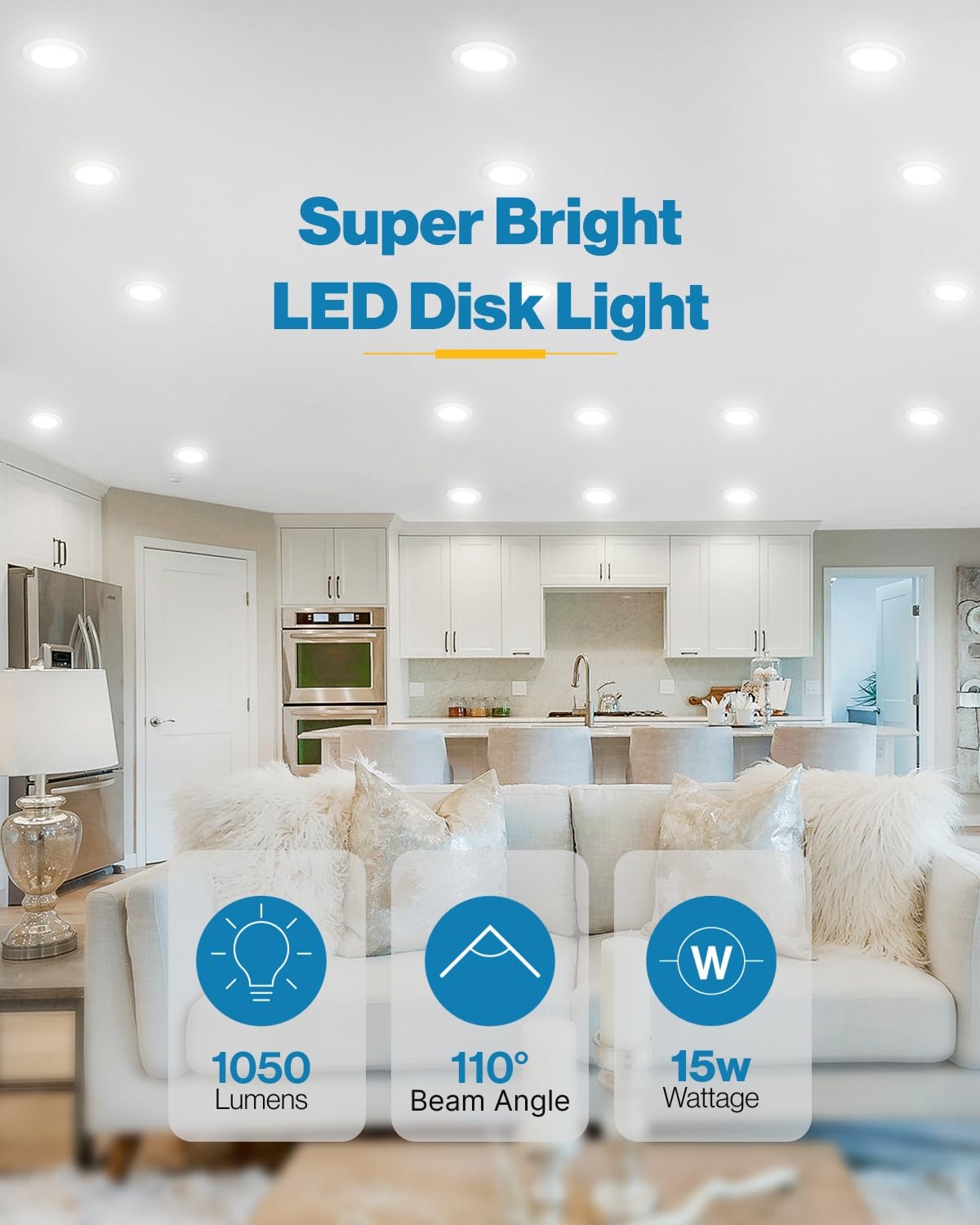Sunco 4 Pack 6 Inch Flush Mount LED Ceiling Disk 4 Pack, White - 5000K