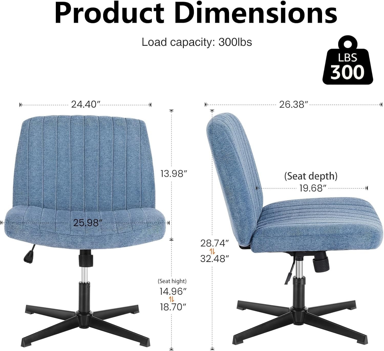 DUMOS Criss Cross Legged Chair Wide Comfy Home Office Desk Seat, No Wheels