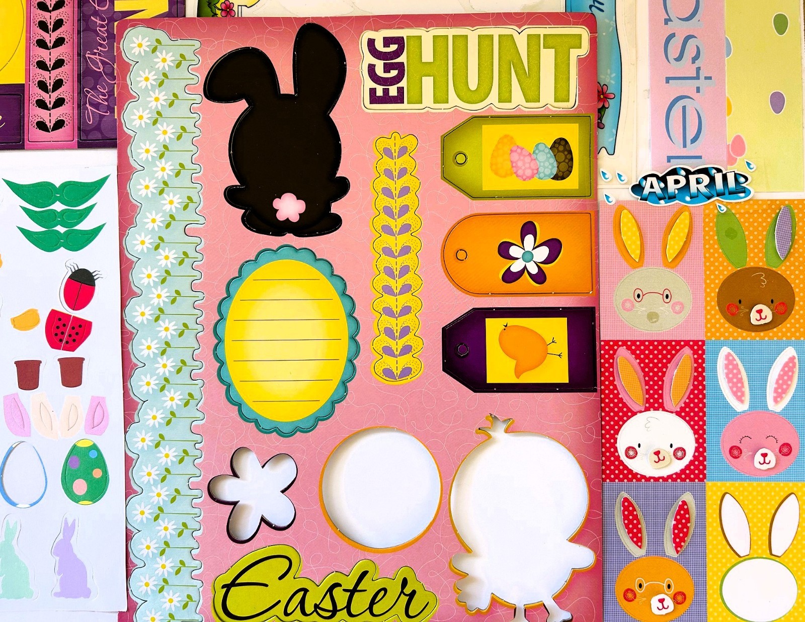 LARGE LOT EASTER SPRING THEME SCRAPBOOK STICKERS, EMBELLISHMENTS, CHIPBOARD