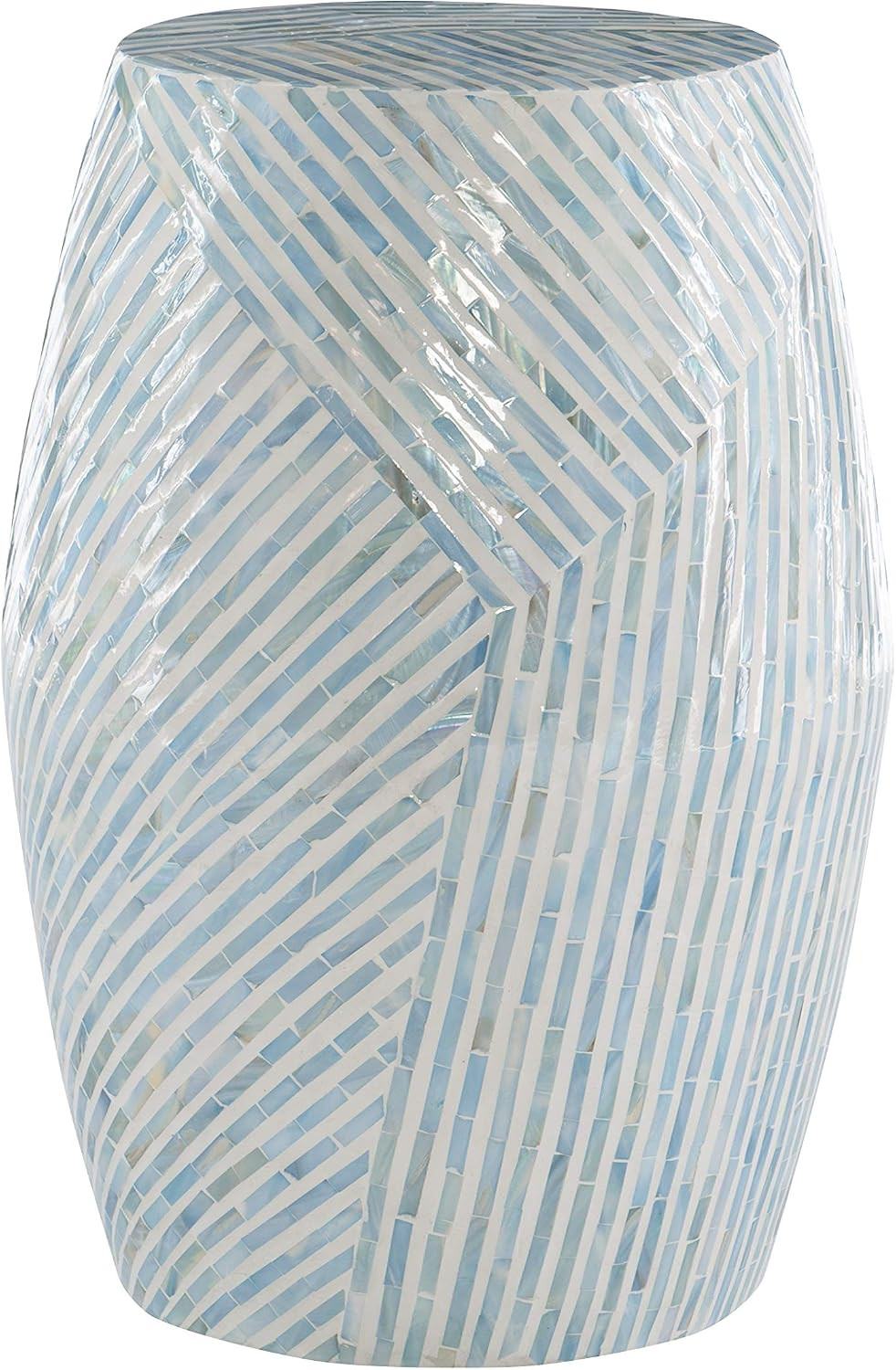 Tylin Ivory and Blue Capiz Drum Accent Table
