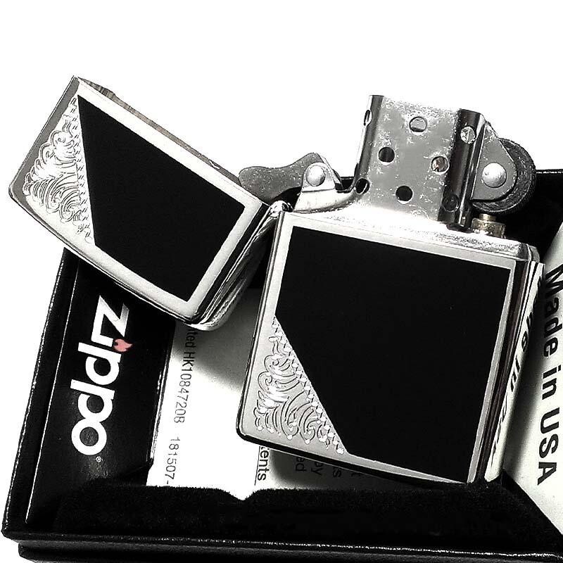 Zippo Lighter Classic Arabesque Silver Black 2 Sided Regular Case Japan