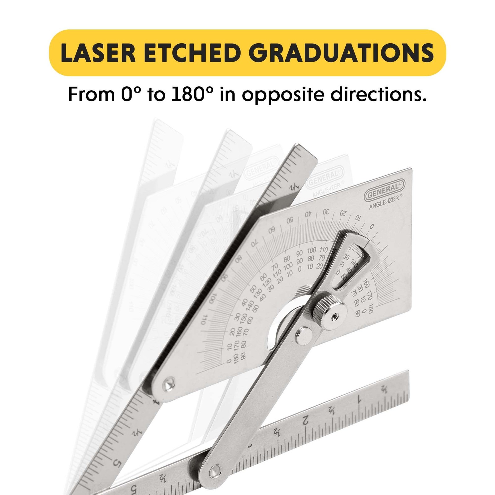 General Tools Protractor and Angle Finder #39, Stainless Steel, Outside, Inside,