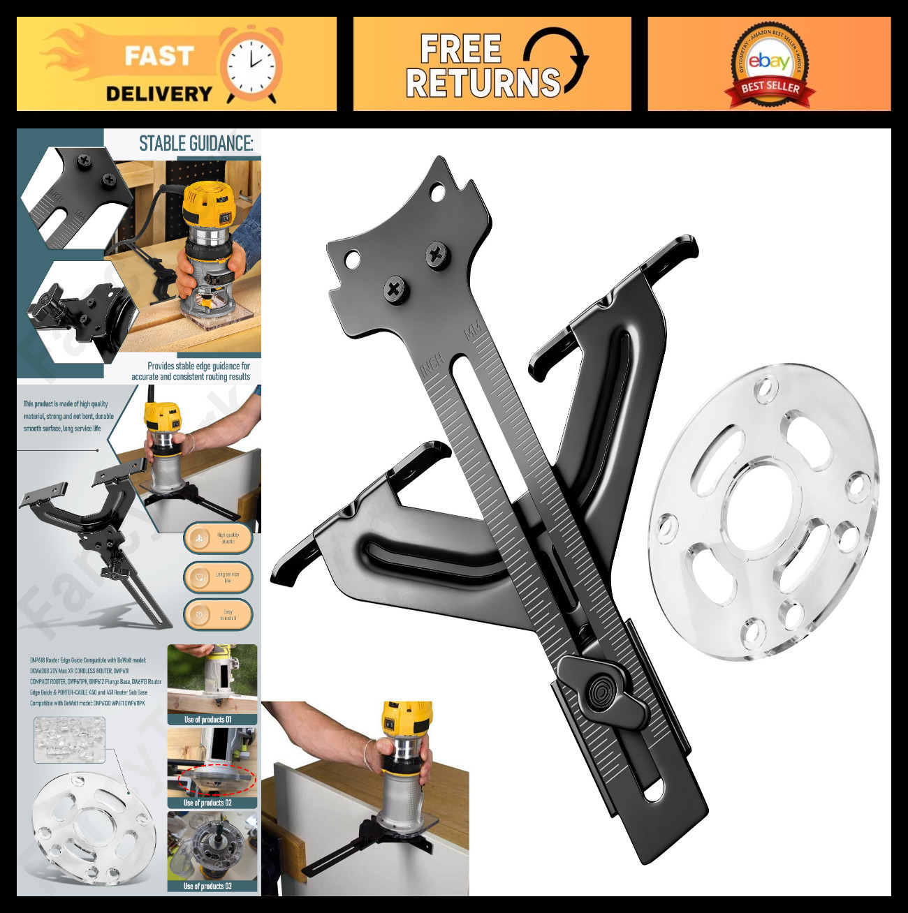 Compact Router Edge Guide for Fixed Base, Fits DeWalt 20V Max & DWP611, DNP613 S