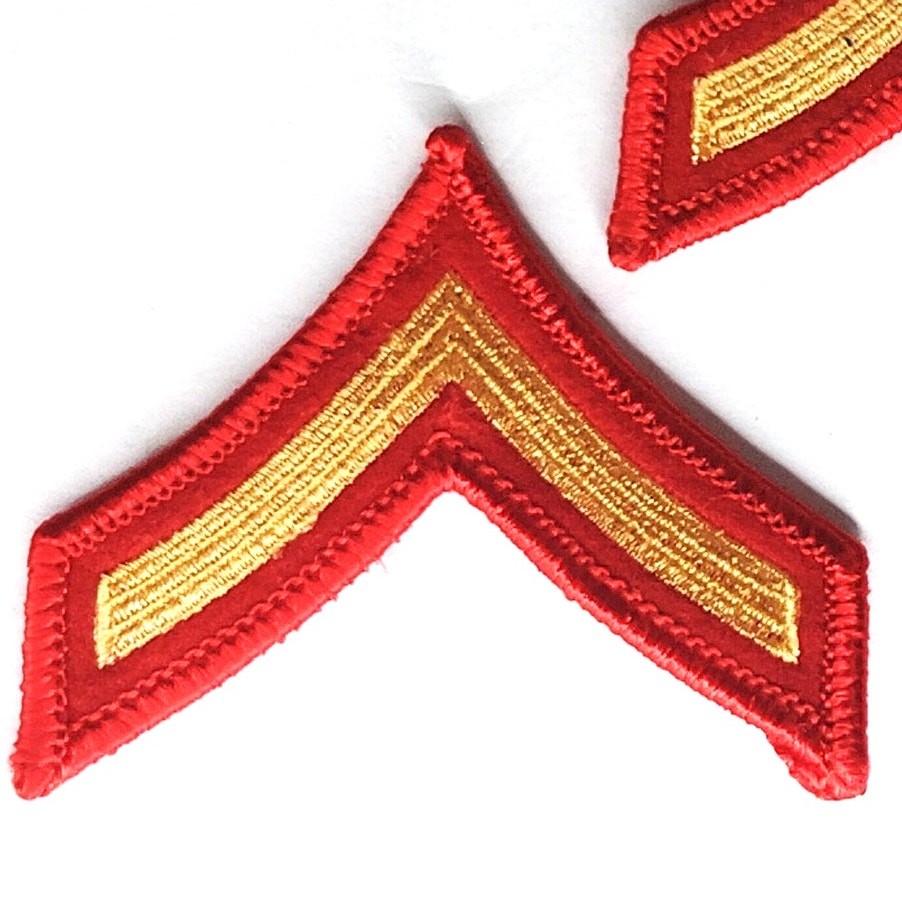 USMC Private First Class PFC E-2 Novelty Patch Pair Red Gold Sew-On 2-3/8" x 3"