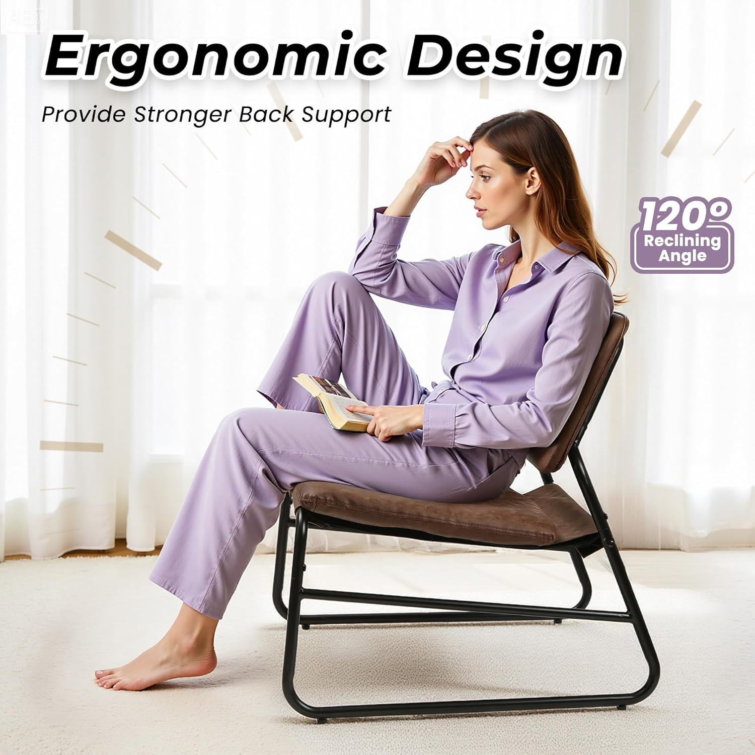 Comfy Brown Faux Leather Armless Accent Chair with Metal Frame for Any Space