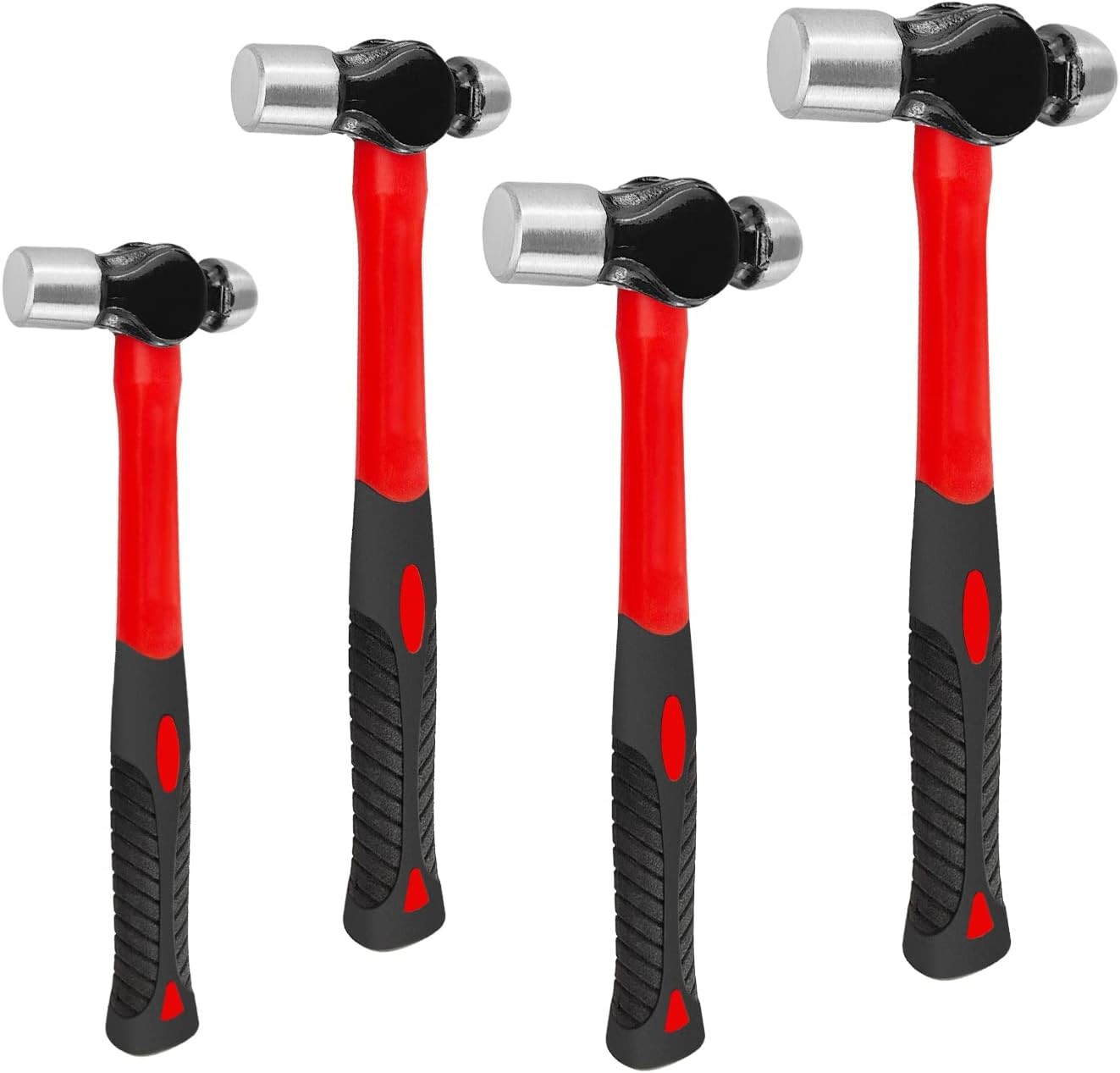 C&T 4-Piece Ball Peen Hammer Set,8 12 16 24oz, Fiberglass Black and Red