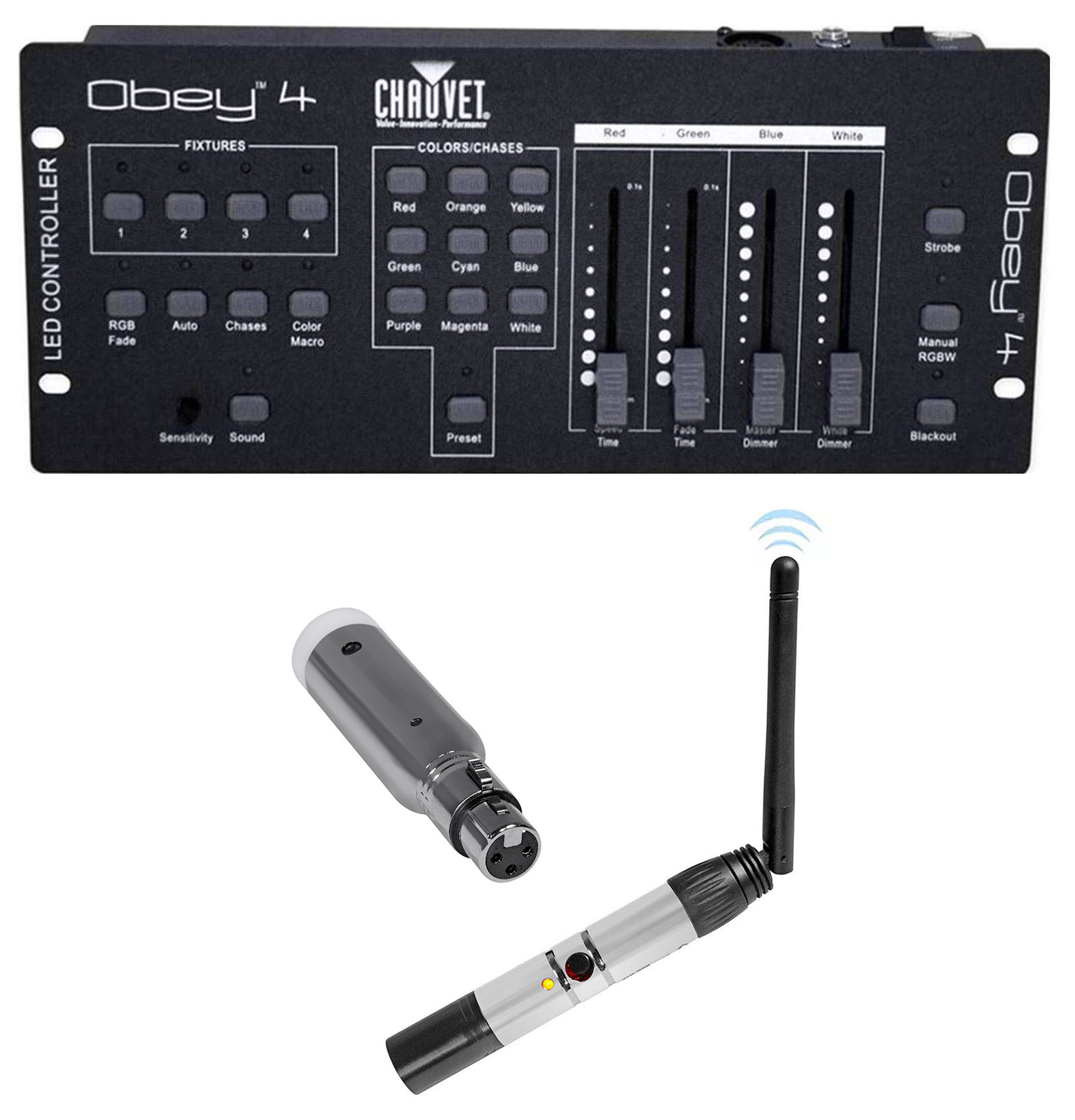 Chauvet Obey 4 Channel Wireless DMX-512 Light Controller+Receiver+Transmitter