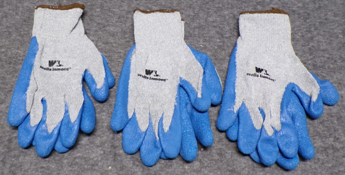 Lot of 3 Pair Wells Lamont Work Gloves Latex Coated Knit Gloves Large