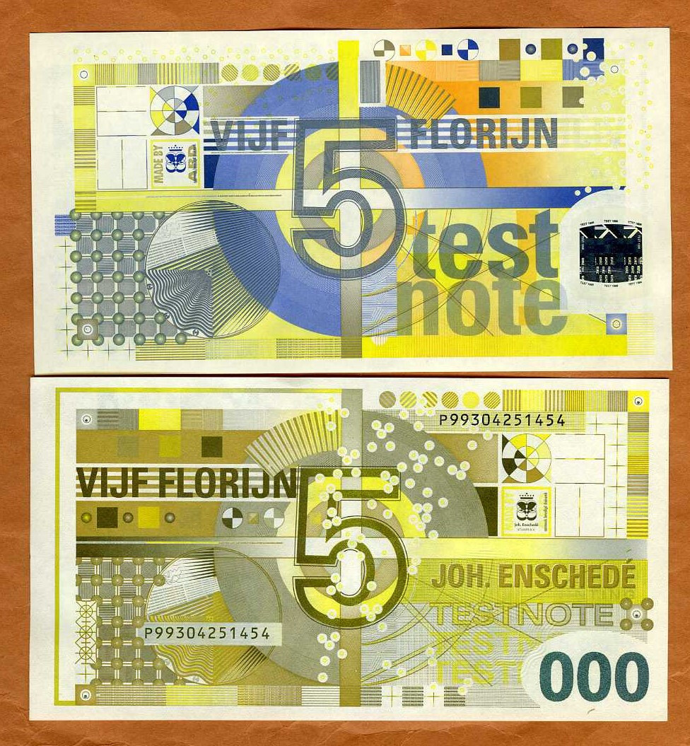 Joh Enschede, test, advertising note, 5, Vijf Florijn, Netherlands, UNC